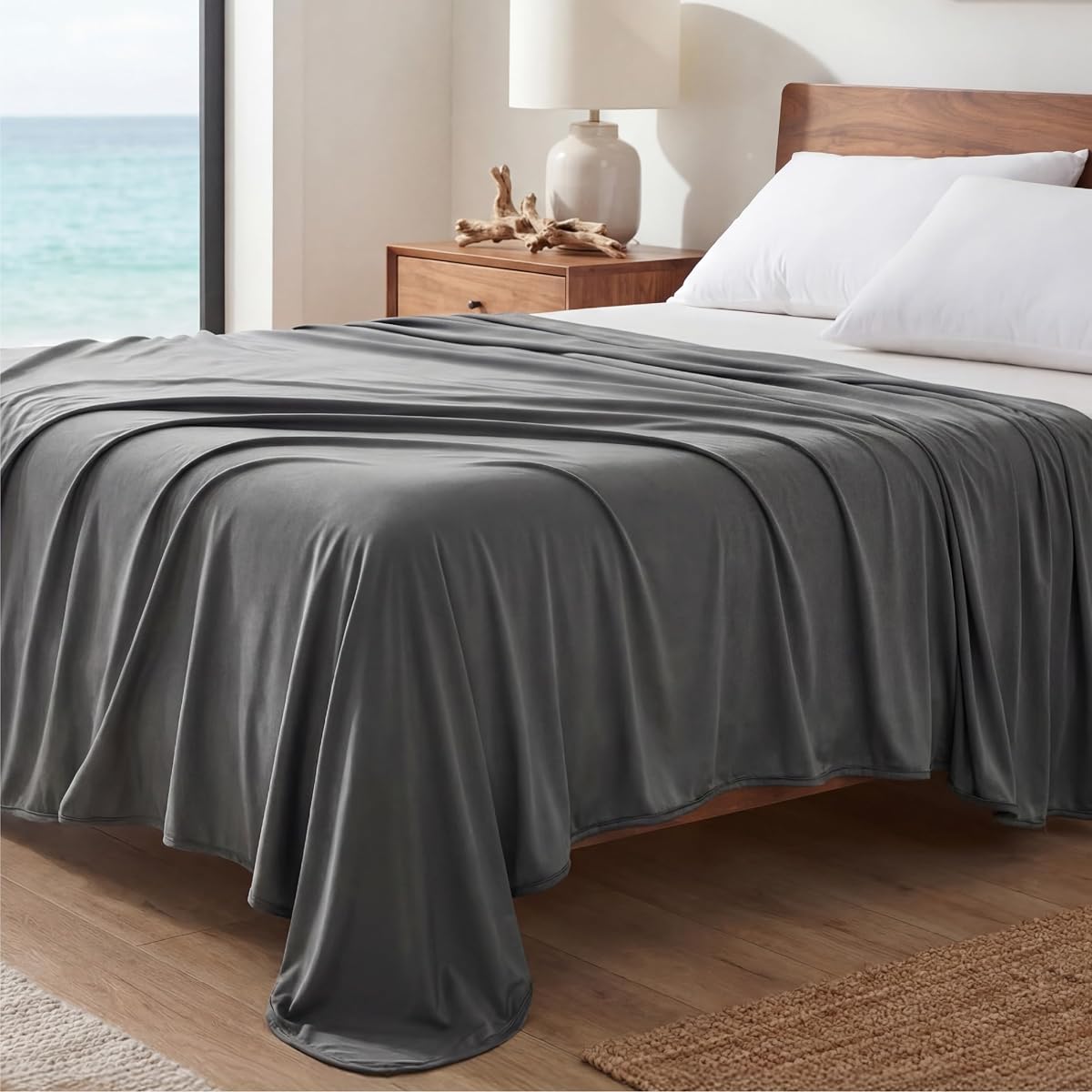 Lightweight Cold Blanket for Summer, Bed Cooling Blanket Queen Size for Hot Sleepers, Ice Cool Essentials for Hot Nights, Breathable Thin Bedding for Teens, Adults, Dark Grey, 90" x 90"