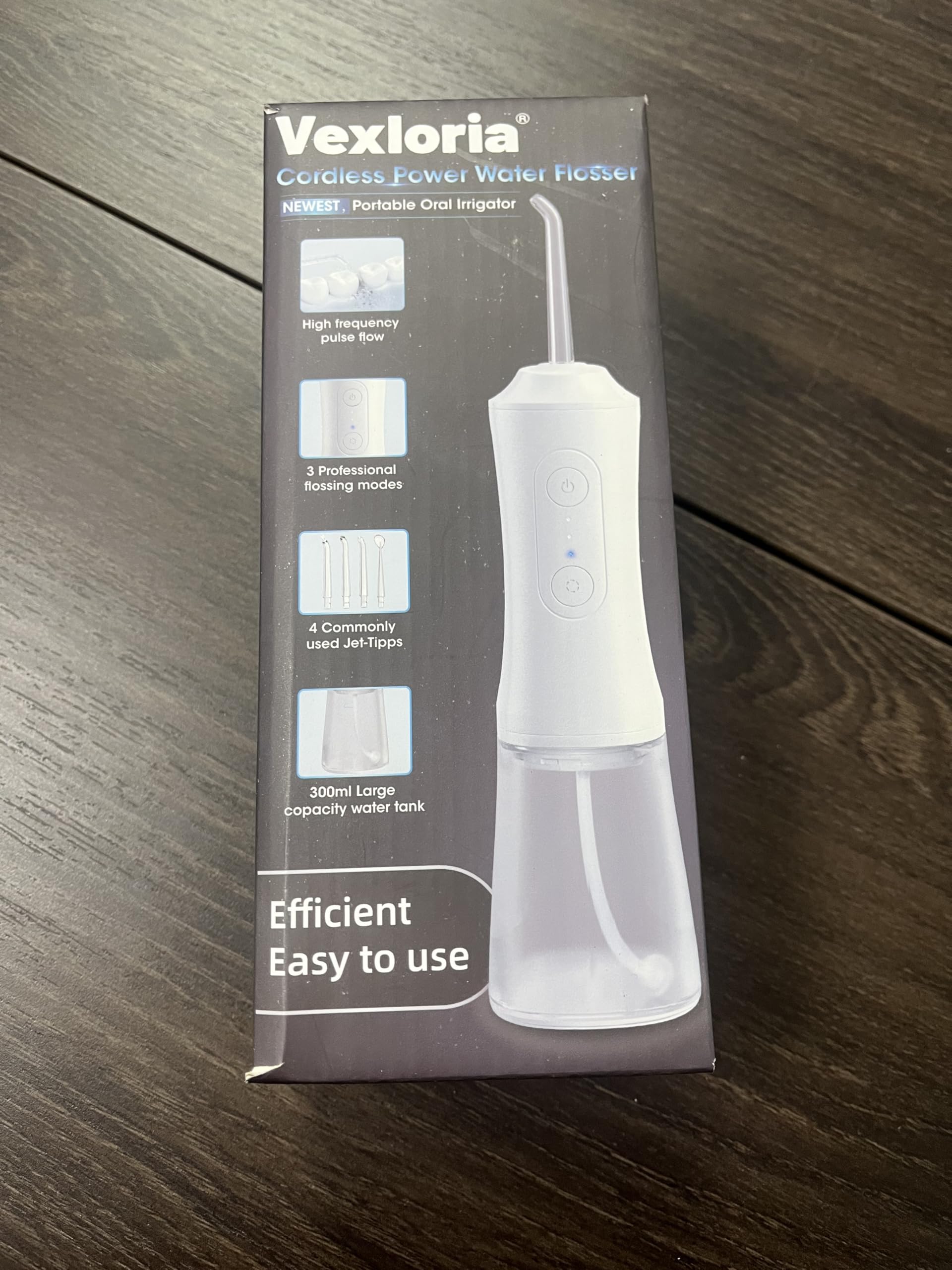 Vexloria Munddusche Kabellos, Elektrische Zahnreiniger Tragbar IPX7 Water Flosser 3 Modi & 4 Düsen, 300ML Zahndusche Oral Munddusche Testsieger für Entfernt Speisereste und Reinigt Die Zähne (Weiß)