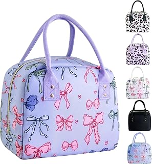 Mziart Insulated Lunch Bag Cute Lunch Box for Women Men, Reusable Leakproof Meal Prep Lunchbox Tote Portable Bento Cooler Bag for Work Picnic Travel Beach (Blue Bows)