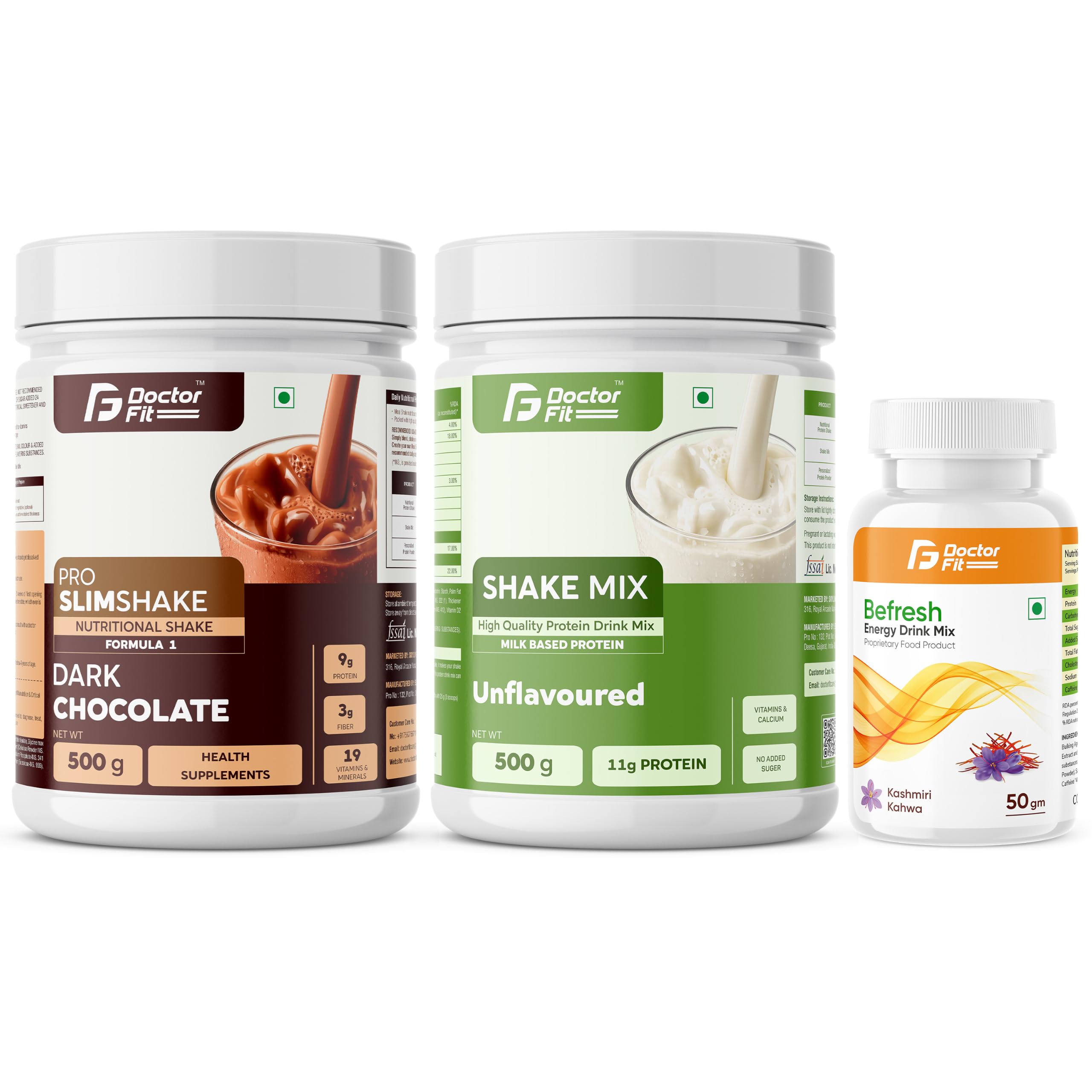 DOCTORFIT Pro Slimshake Formula 1 Vanilla 500g + ShakeMix Unflavoured 500g + Befresh Lemon Energy Drink Mix 50g | Nutritional & Protein Combo - 1050gm (Vanilla Shake + Shake Mix + Befresh Lemon) — Amazon image 23