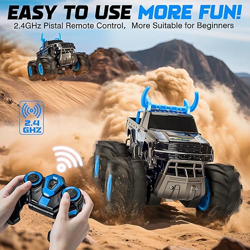 Miniatura 6 de BainGesk Juguetes de camión monstruo a control remoto impermeable, auto RC 116, 2.4GHz 4WD juguetes de automóvil todo terreno con 2 baterías