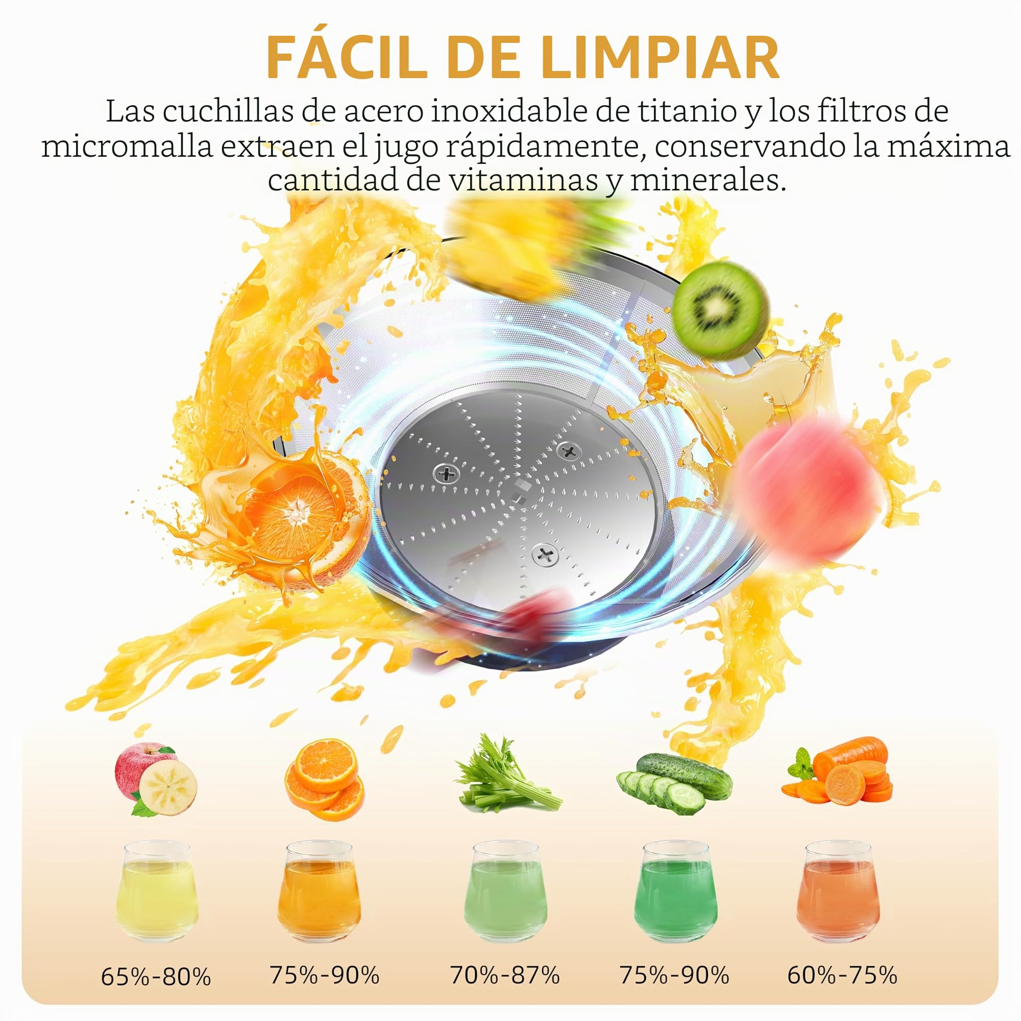 Licuadoras Para Verduras y Frutas, ajuste de 3 velocidades, extractor de frutas y verduras de 800W con boca ancha de 75 mm, fácil de limpiar, acero inoxidable sin BPA (Rojo-30)