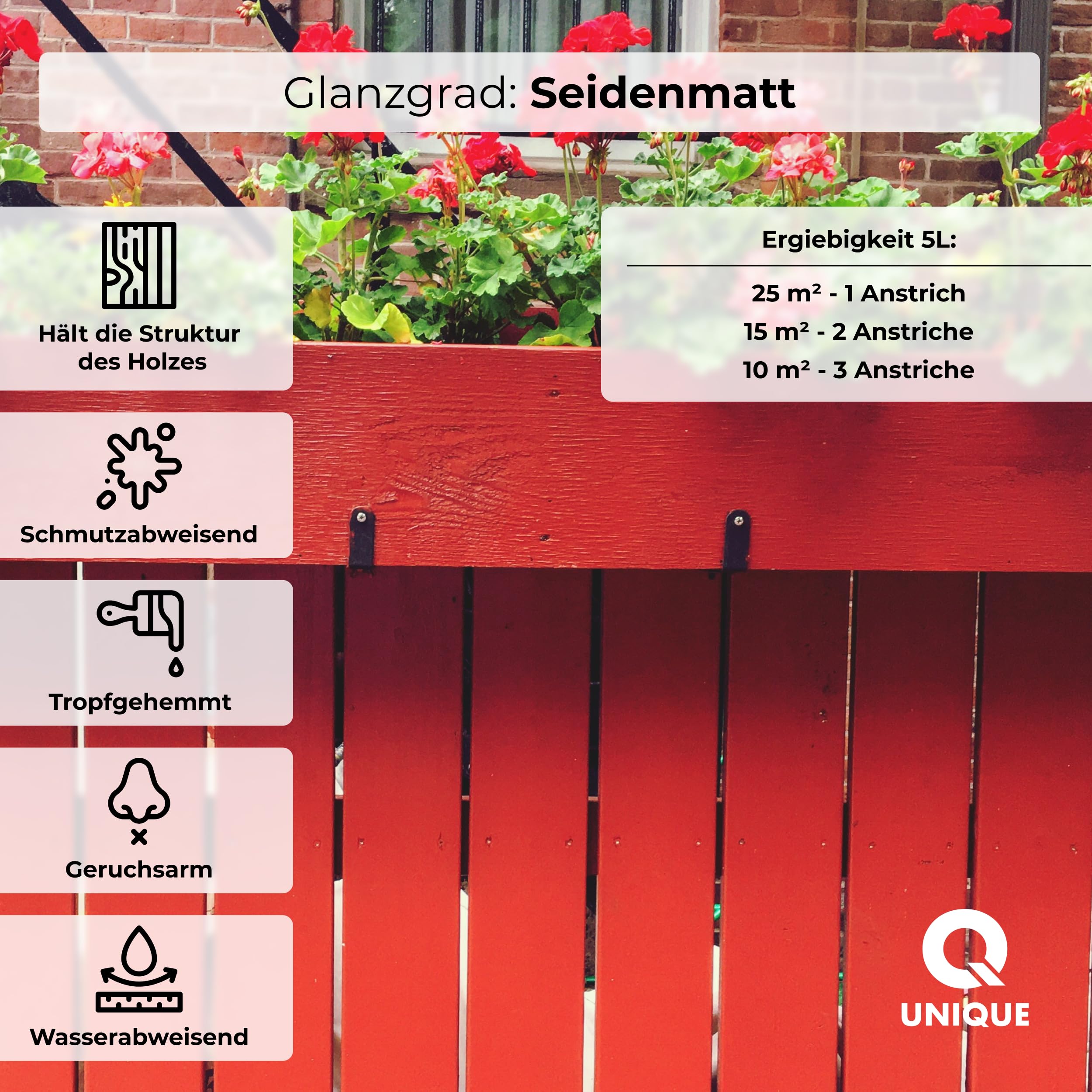 Q UNIQUE Holzlasur Seidenmatt 5L | Farbton: Minzgrün 6029 | Holzschutz für außen & innen | UV-beständig & wetterfest | Für Zäune, Gartenmöbel, Terrassen, Fassaden