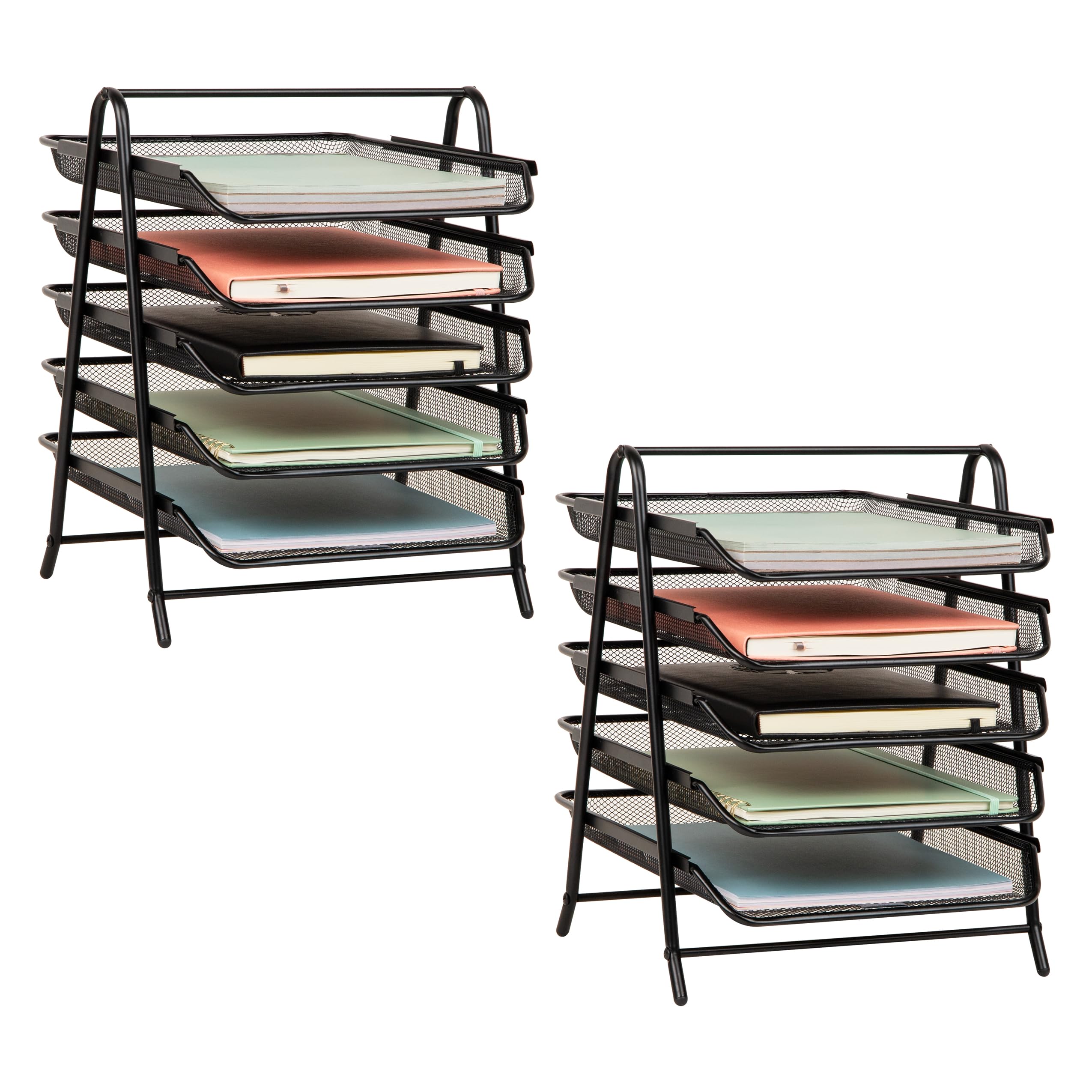 Mind Reader Network Collection, 5-Tier Paper Tray, File Storage, Desktop Organizer, Metal Mesh, Set of 2, Black