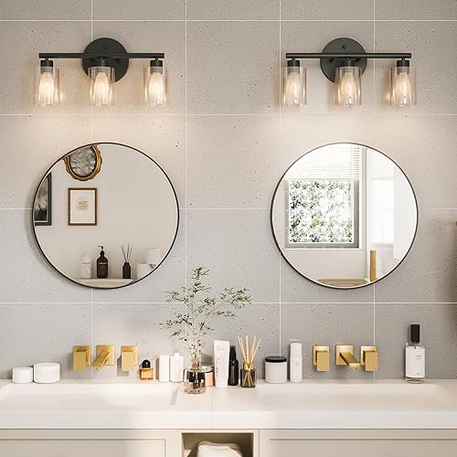 Miniatura 5 de Growsun Espejo redondo negro de 28 pulgadas, espejo de baño para pared, espejo circular montado en la pared para decoración de sala de estar, espejo