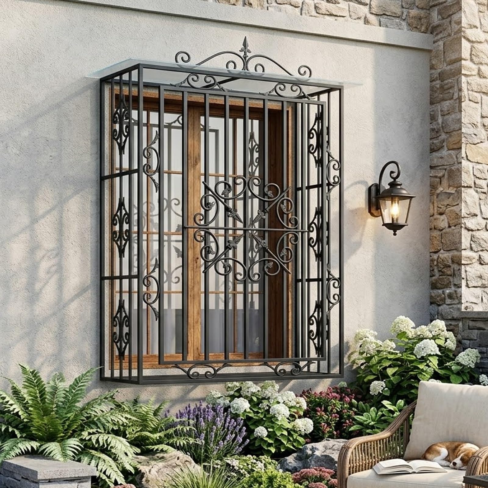Reja para Ventana de Aluminio | Rejas Decorativas Exterior para Chalet, Ancho Personalizable 50-180cm, Protector Taladro(Blanco,100X120CM)
