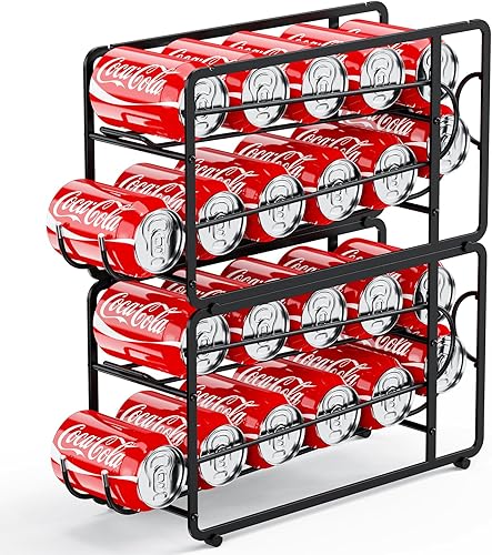 Miniatura 9 de Organizador de latas de soda, estante de almacenamiento, paquete de 2, dispensador de bebidas apilable, organizador para latas de soda, soporte para