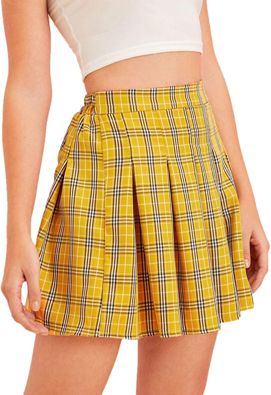 WDIRARA Women's Plaid High Waist Pleated Skater A Line Uniform Mini Skirt - Image 3