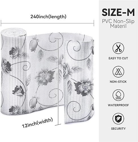 Miniatura 4 de Revestimiento para estantes, revestimientos de refrigerador no adhesivos para estantes, lavable de 12 x 240 pulgadas, forro de vinilo antideslizante