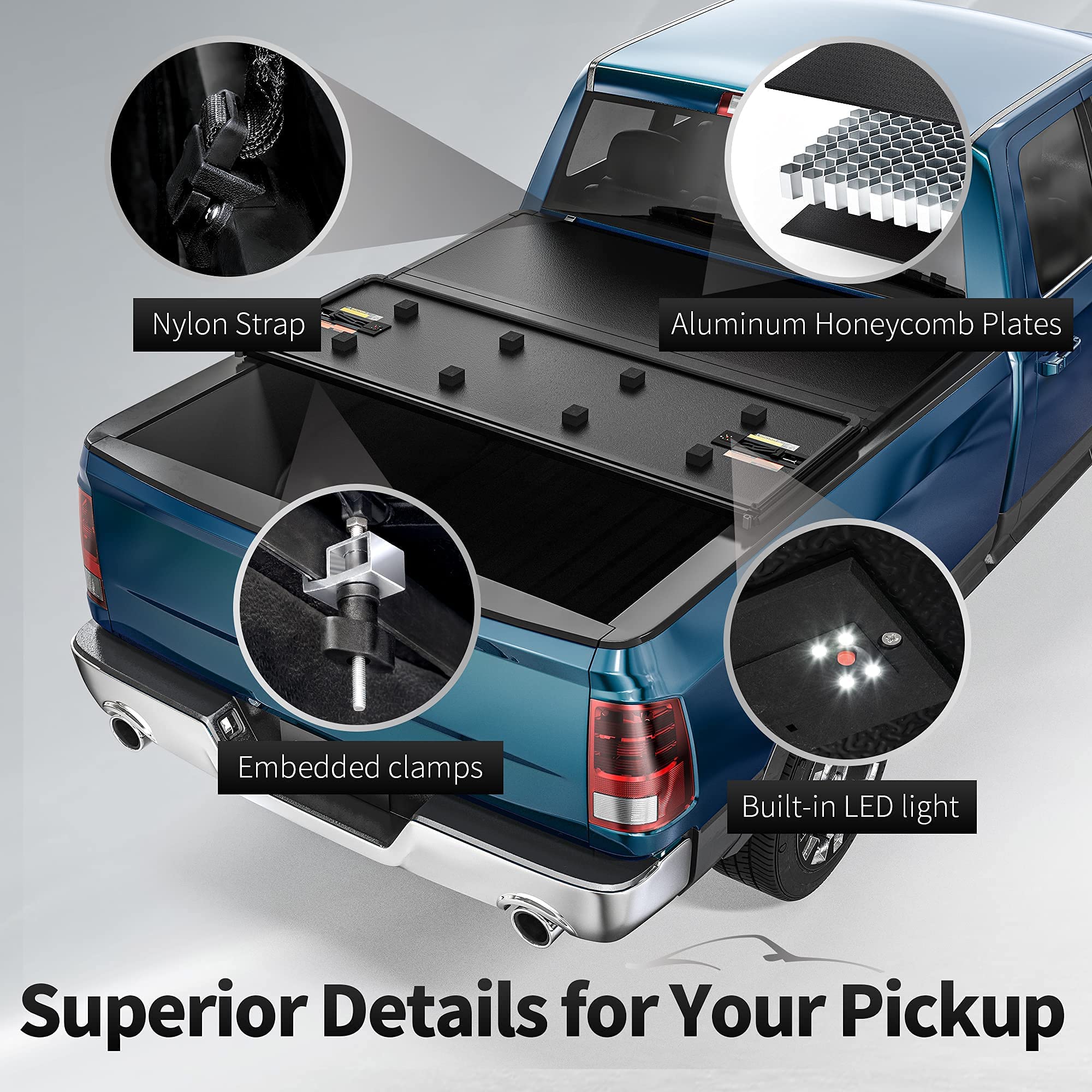 oEdRo Hard Trifold Truck Bed Tonneau Cover On Top Compatible with 2015-2022 Ford F150 F-150 (Excl. Raptor Series), Styleside 5.5 Feet Bed