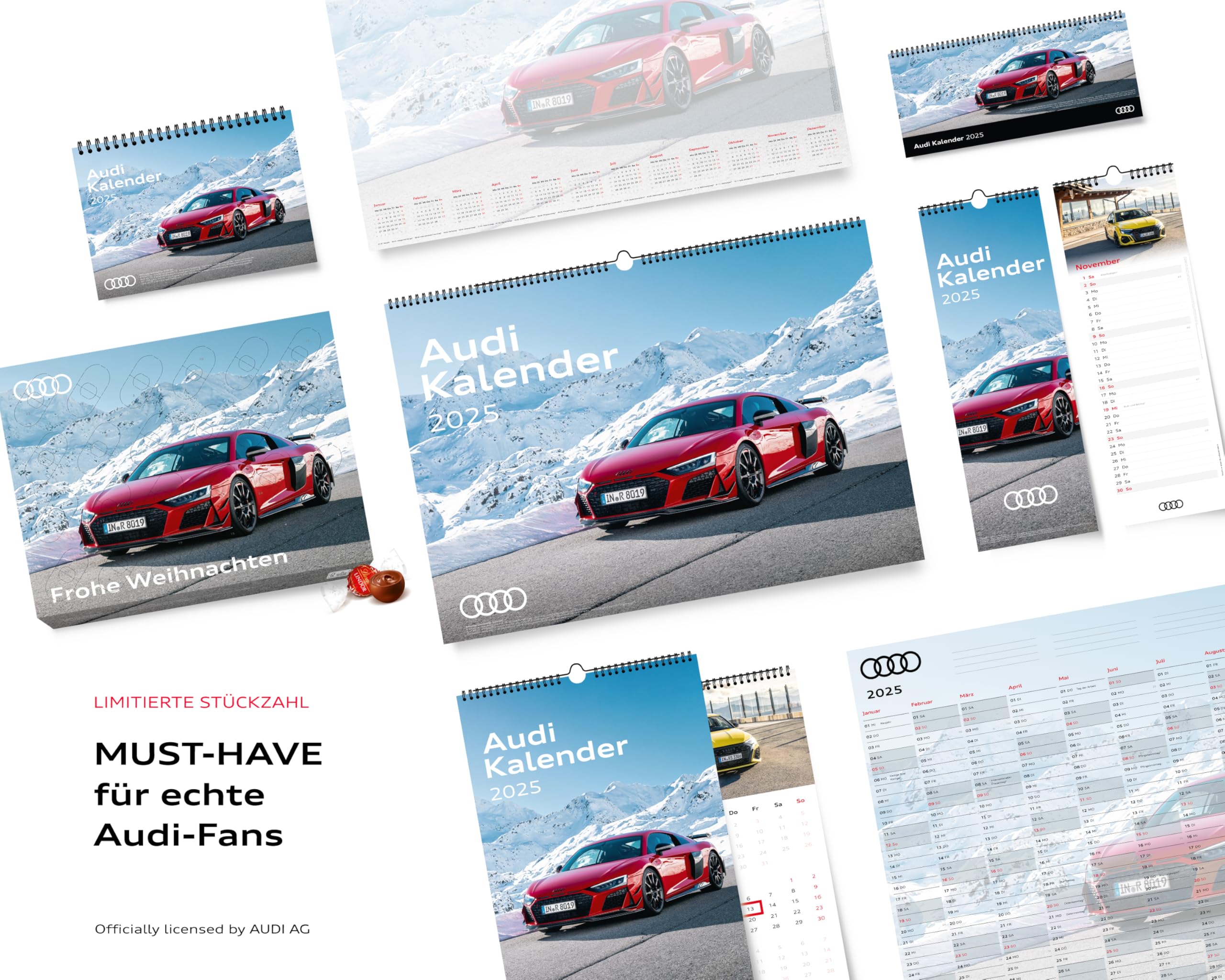 Audi Kalender 2025 DIN A2 60x42cm // Officially licensed by AUDI AG // TTRS RS3 RS4 RS5 RS6 RS7 R8 RSQ8 etron/Audi Sport/Premium Wandkalender