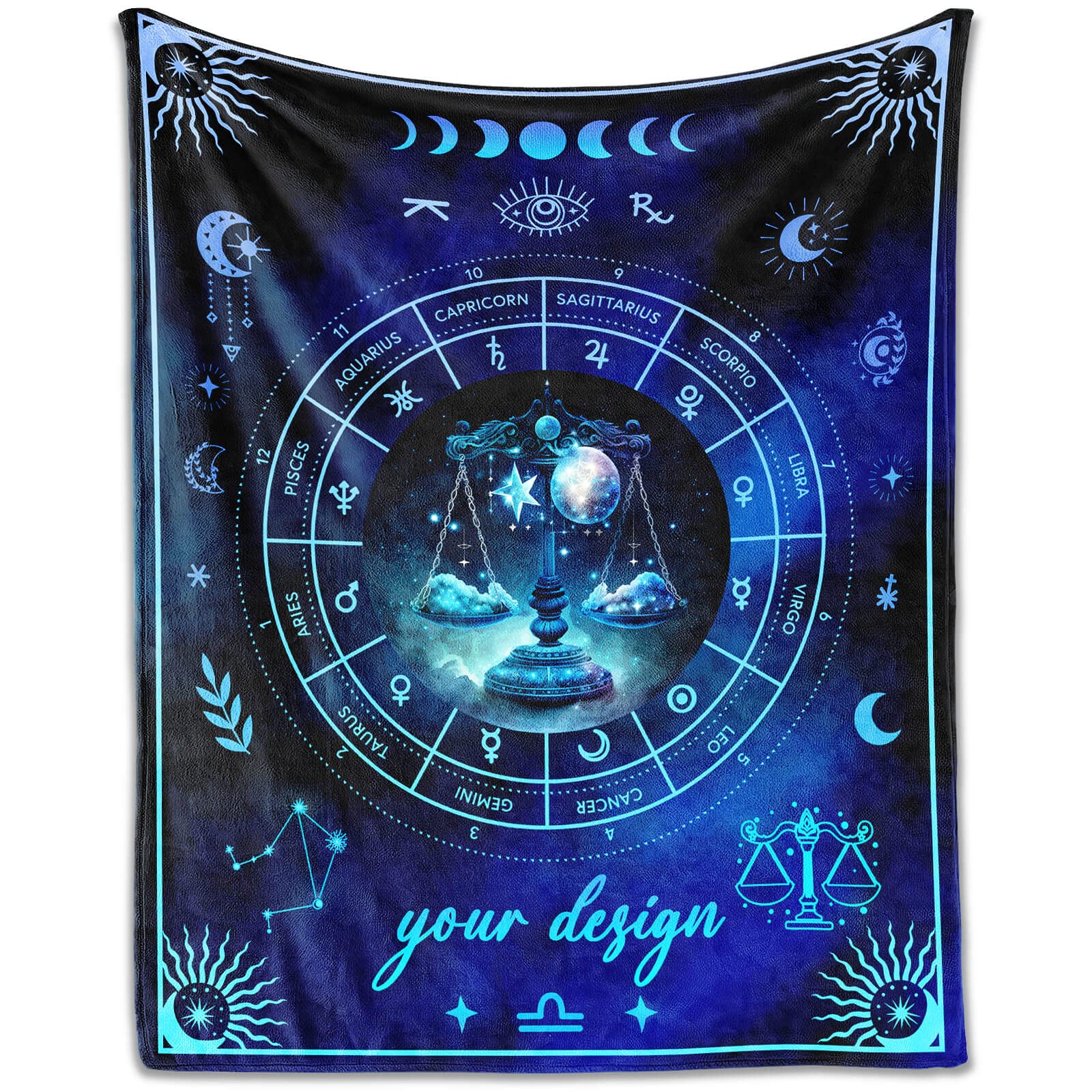 NICEFORNICE Custom Libra Blanket Gifts, 60" x 50" Rectangular Flannel Zodiac Throw Blanket Cozy, Personalized Gift for Boys Girls Teen Women Men Tarot