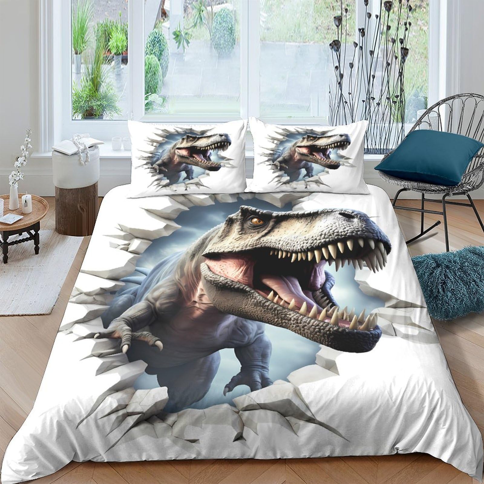 Ctjqhvkz Style-3 3D Printed Dinosaur Fitted Sheet Microfiber Anti-Slip Bed Cover T-Rex Mattress Cover For Bedroom Decor Easy Care Single（135X200cm）