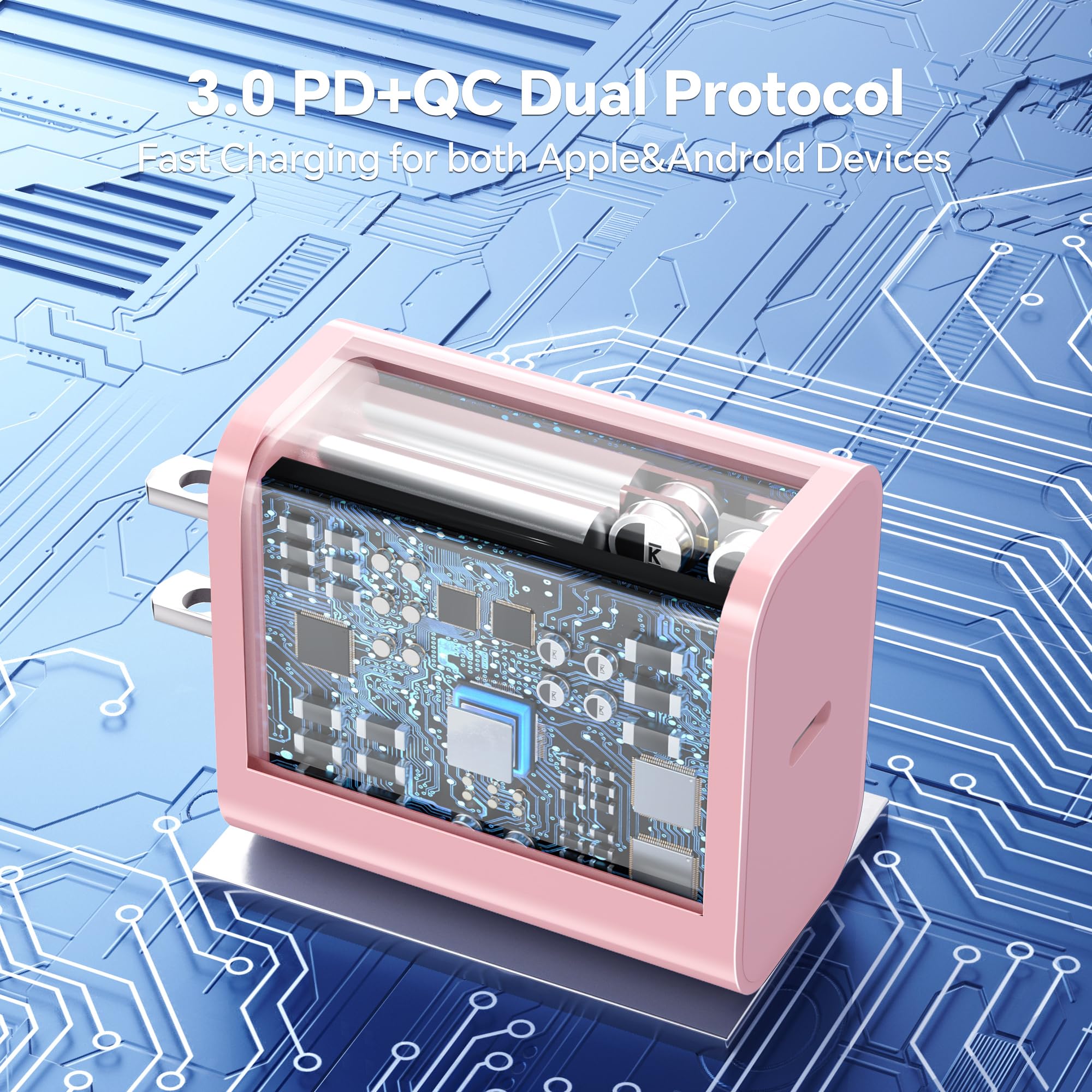 for iPhone USB C Charger Fast Charging, 3Pack 20W USB C Charger Block with 60W USB C to C Cable 6FT, USB C Charger Cord Compatible with iPhone 15 Plus/Pro Max/Pad Pro/Samsung S23/Android ChargerPink…