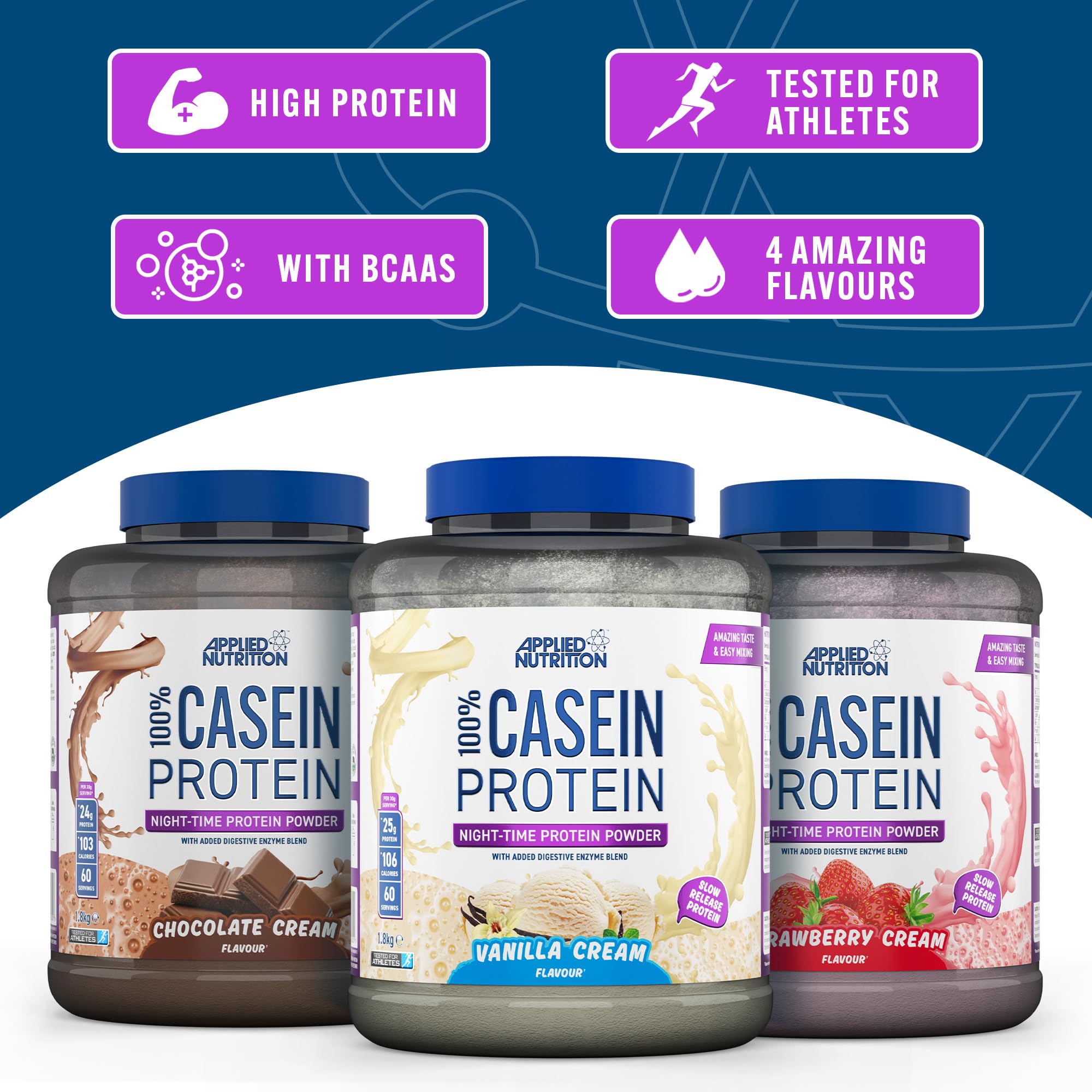 Applied Nutrition 100% Casein Protein, Strawberry Cream - 1800g