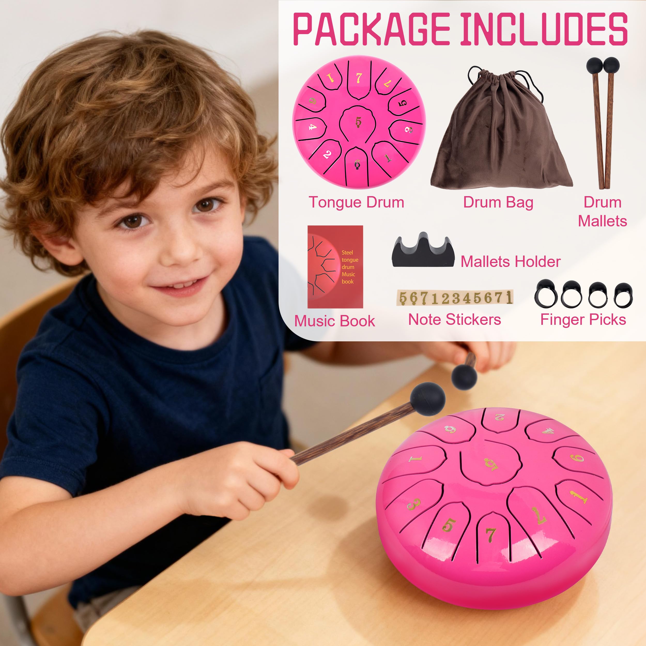 Regentrommel für Draußen Stahlzungentrommel Instrument für Yoga und Meditation - 6 Zoll 11 Töne C-Dur(Rosa)