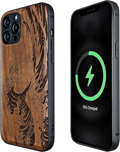 Miniatura 24 de Carveit Funda magnética de madera para iPhone 12 Pro [madera natural y TPU suave] a prueba de golpes, funda de madera única y elegante compatible