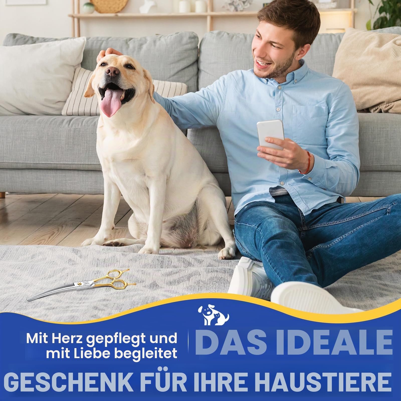 JASON 7.5 Zoll gebogene Effilierschere für Hunde - 43 Zähne professionelle abwärts gebogene Hundeschere aus japanischem 440C-Edelstahl Fellschere mit symmetrischem Griff