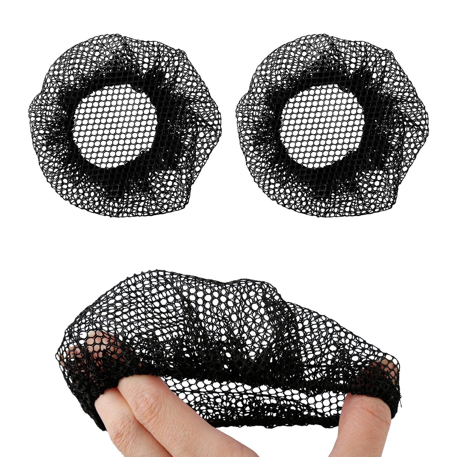 Tabanzhe Women's Black Hair Nets For Buns,2Pcs Crochet Bun Nets With Elastic Edge Mesh,Reusable Ballet Hair Bun Covers For Girls Ballet Dancers Nurses Bank Clerks