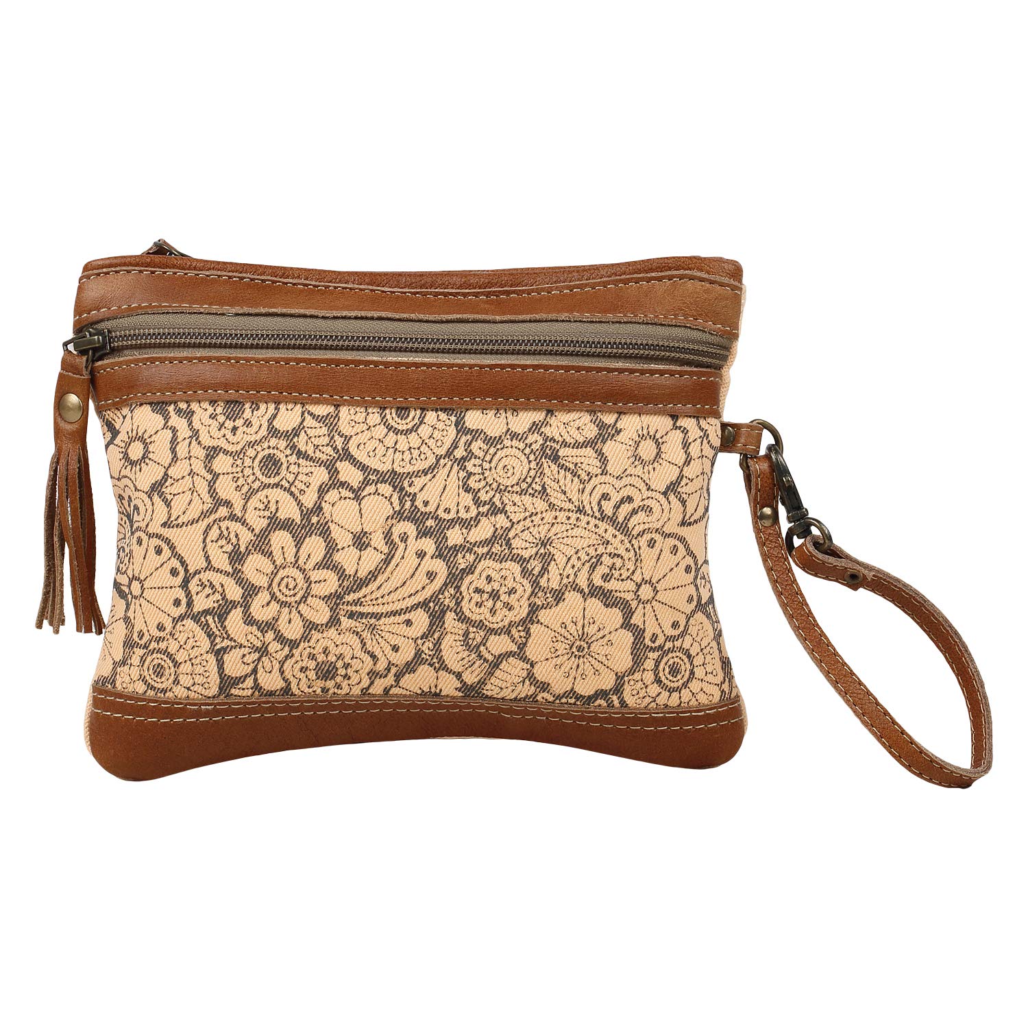 Myra BagOrange Sparsh Upcycled Canvas & Leather Pouch Wristlet Bag S-1585