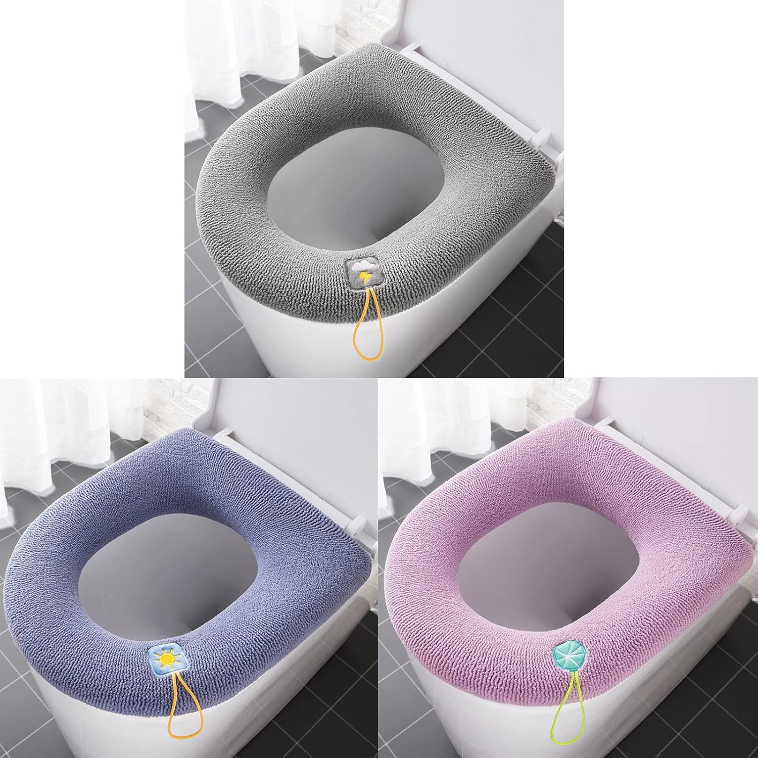 AZHCHKE Toilet Seat Cover Pads 3 Pack - Thicker Soft Bathroom Warmer Handle Toilet Seat Cover Pad, Stretchable Washable and Easy Installation Cushioned Lid Seat Covers -Fits Most Toilet Seats… : Home & Kitchen