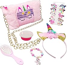 PARTEET Unicorn Fur Sling Bag Shoulder Crossbody Zipper Closure Long Chain Purse with 6 Items- 1 Unicorn Bag, 1 Unicorn Hairband, 1 Hair Clip Set, 1 Unicorn Comb, 1 Unicorn Bracelate, and 1 Slime