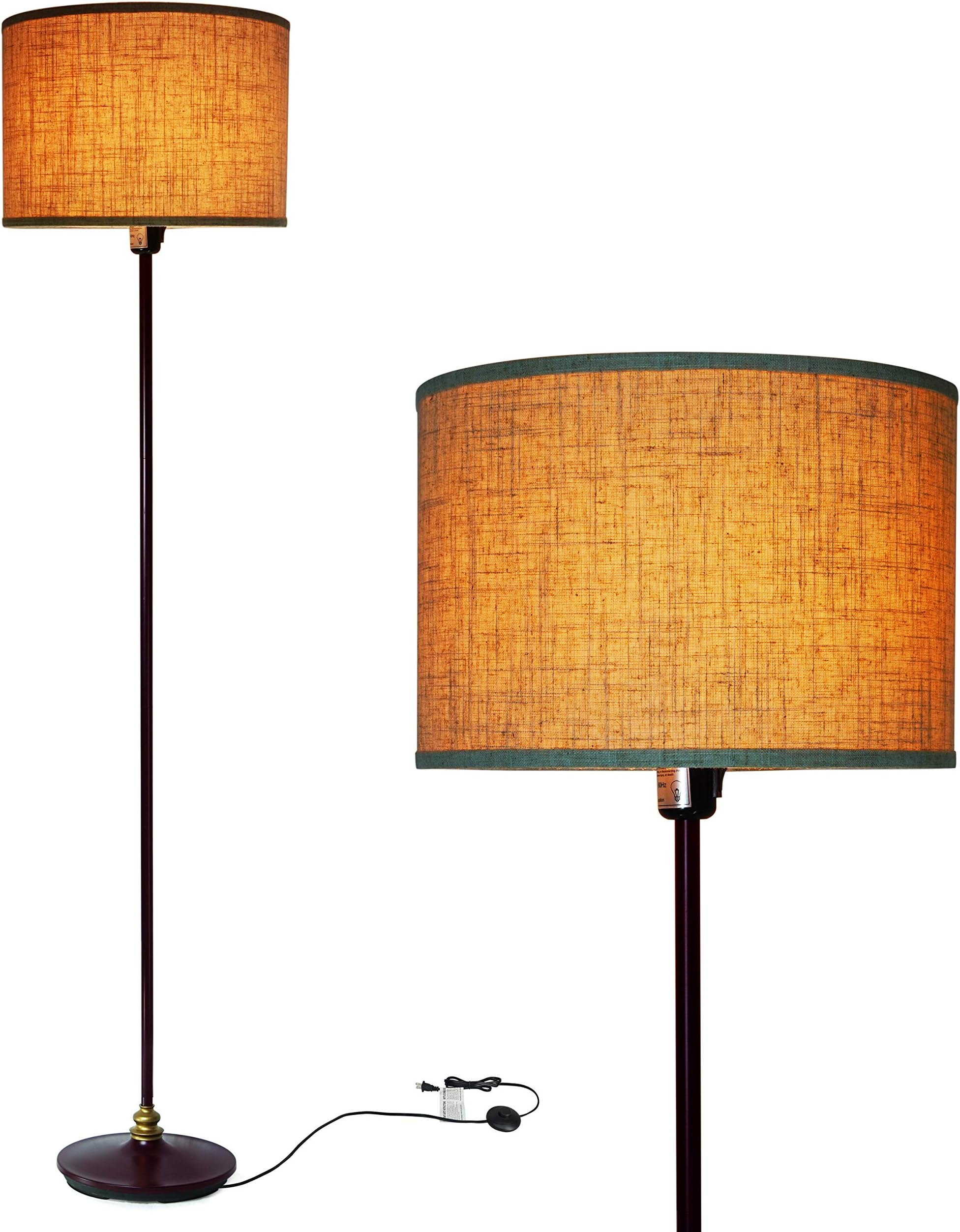 FINXIN Floor Lamp for Living Room, Modern Standing Lamp with Hanging Drum Shade, Thickened Tall Pole Lamp for Office with Button or Chian and Floor Switch (Bronze)