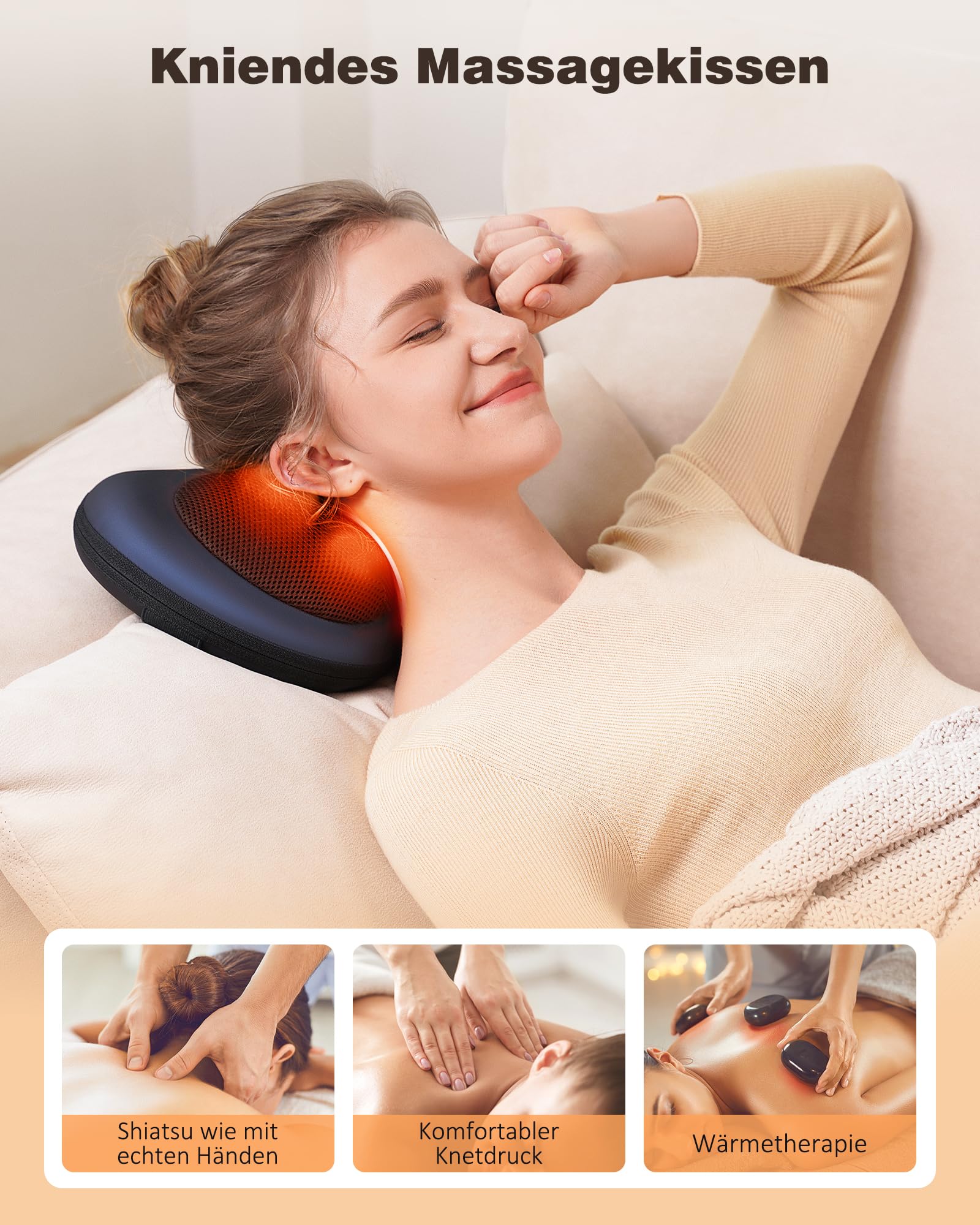 KNQZE Massaggiatore per collo con funzione di calore, massaggiatore Shiatsu con testine massaggianti rotanti 3D, cuscino massaggiante per collo, spalle e schiena, massaggiatore per la schiena, per
