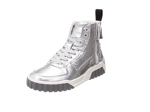 Amazon ディーゼル Diesel レディース パテントレザー ハイカットスニーカー Yp3539 38 シルバー H7734 スニーカー
