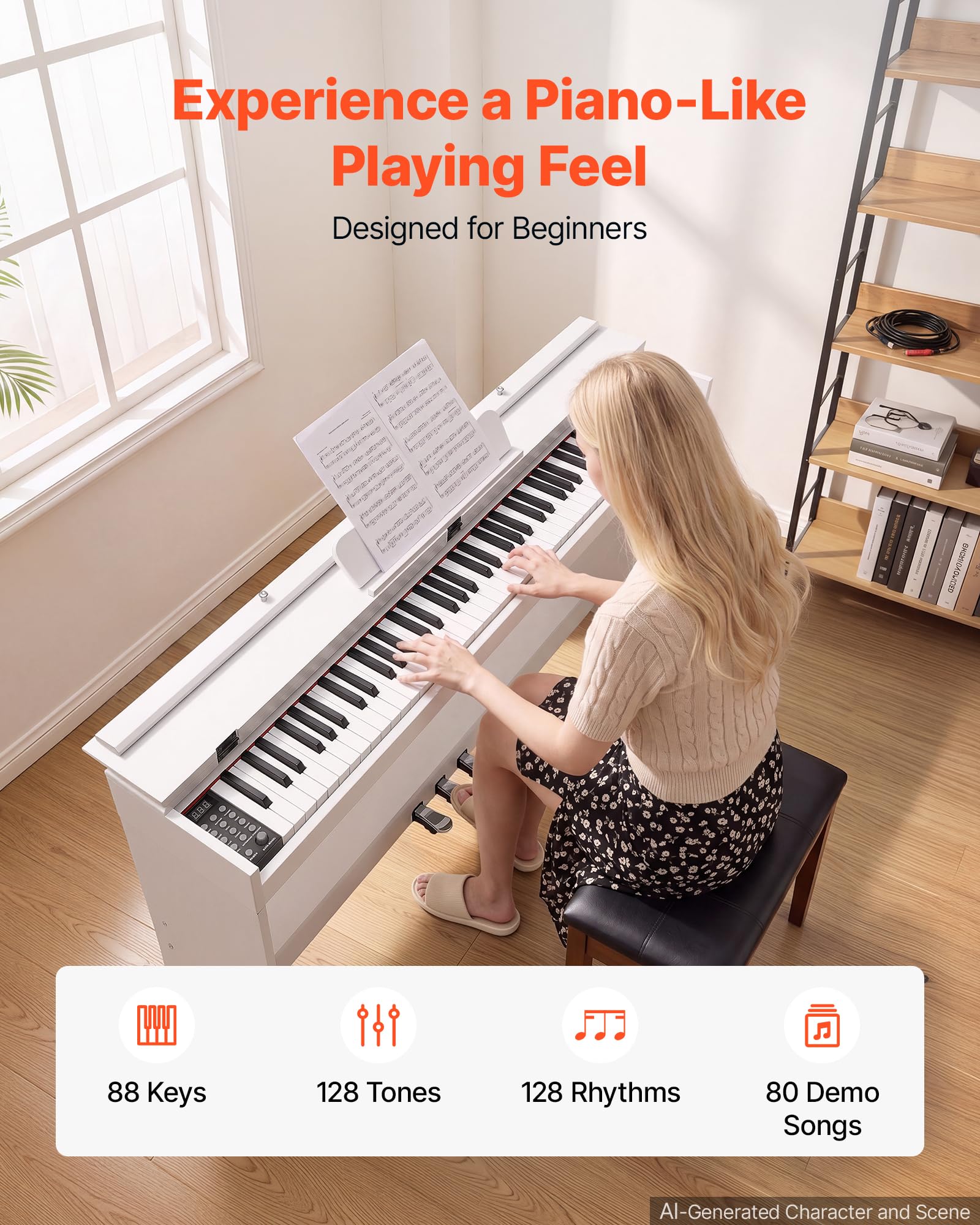 VEVOR Digitalpiano 88 Halbgewichtete Tasten E-Piano HiFi-Lautsprecher Weiß