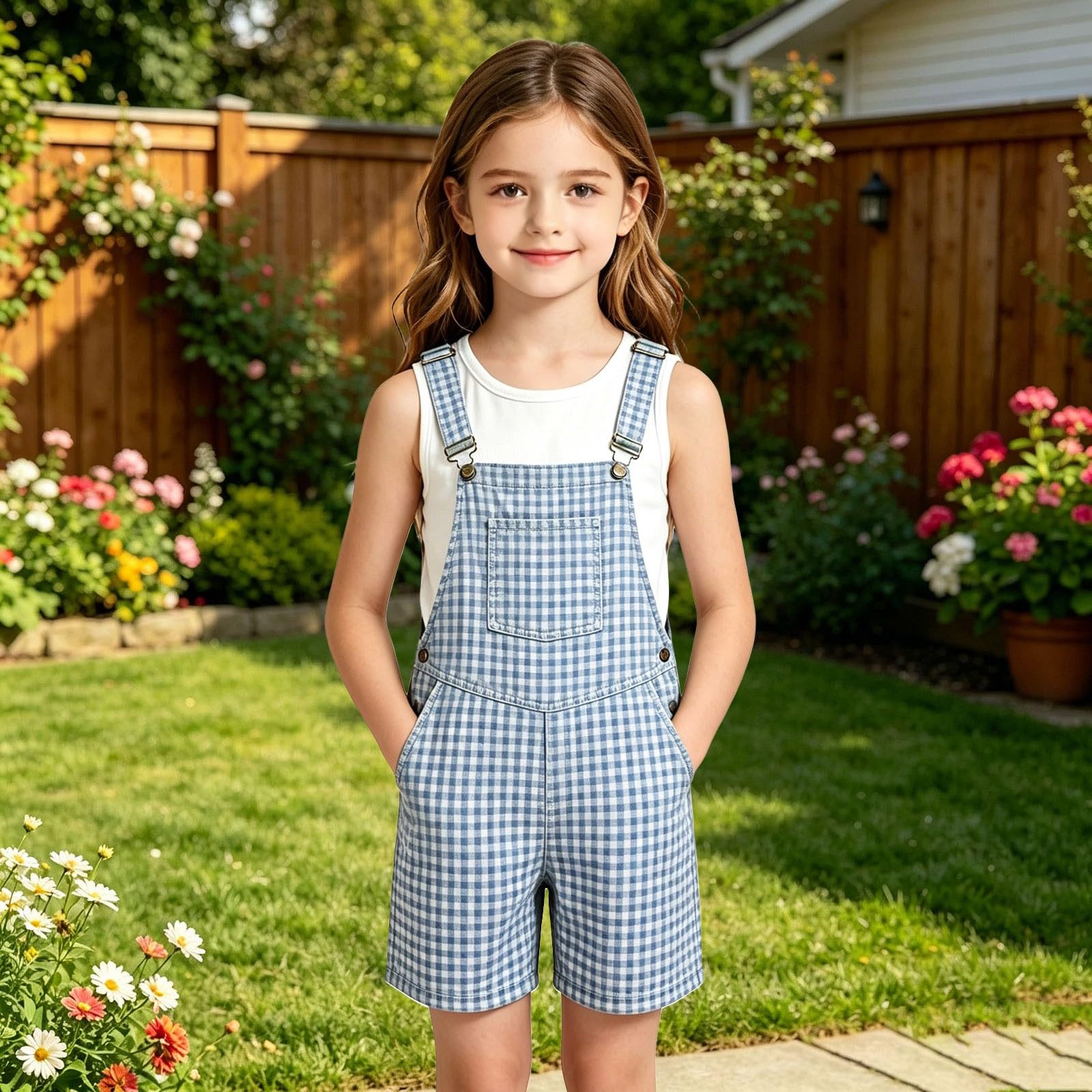 Mono informal británico a cuadros y para niños y niñas con diseño estilo peto. talla grande