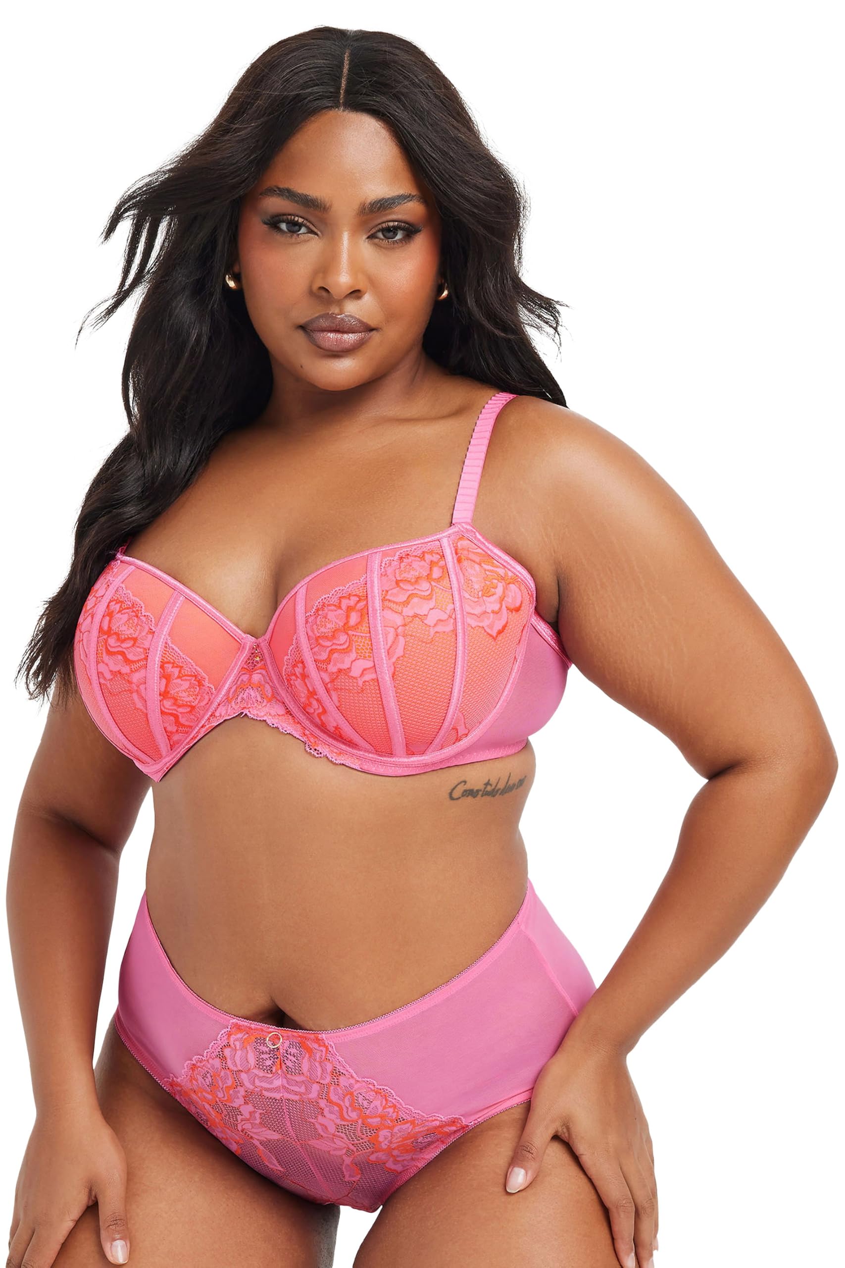 Yours Women's Pink Lace Padded Plunge Bra In | Size: 44Dd