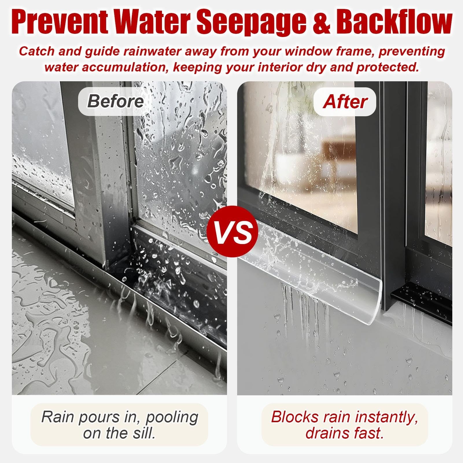 Vierteaguas Muro Exterior Tira Deflectora de Lluvia Adhesiva para Ventanas