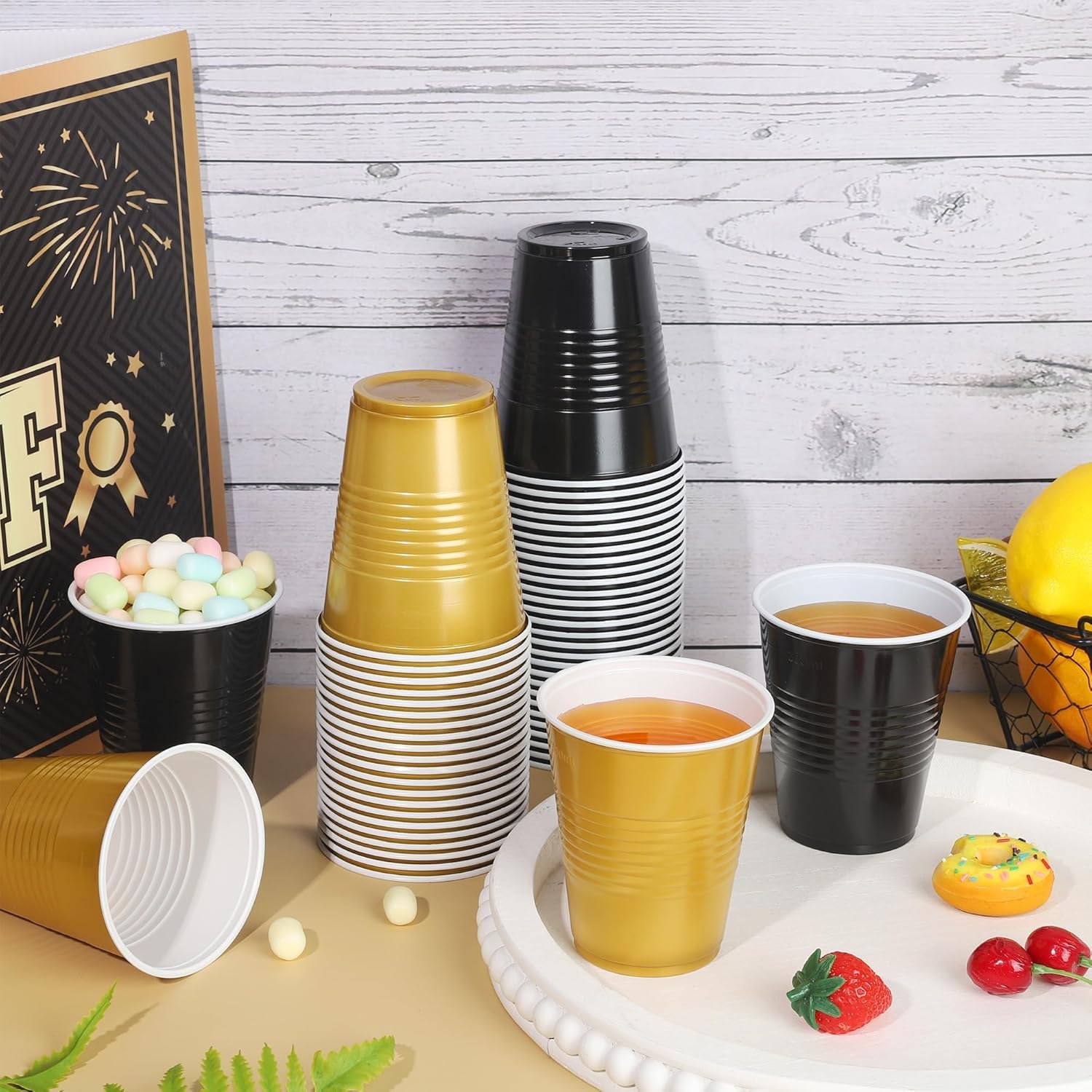 Kochorie 100 Pack Black Gold Disposable Plastic Cups 12 Ounce Drinking Party Cups Bulk Party Cups for Wedding Birthday Graduation Christmas Parties, Picnics Events - Image 4