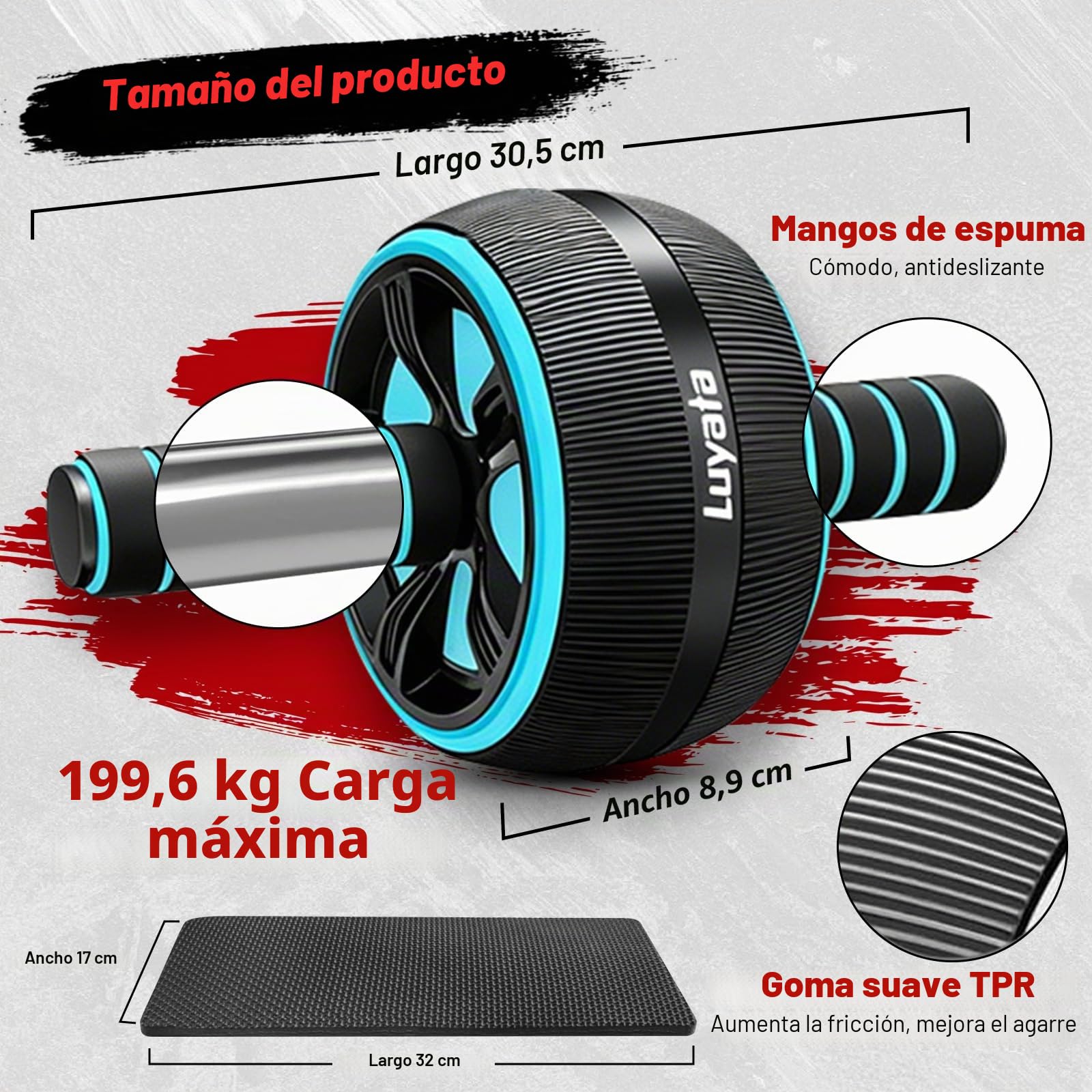 Rueda de abdominales, kit de ruedas de ejercicio 10 en 1 con bandas de resistencia, alfombrilla de rodilla, cuerda de saltar, barra de flexiones, equipo de gimnasio en casa para hombres y mujeres,