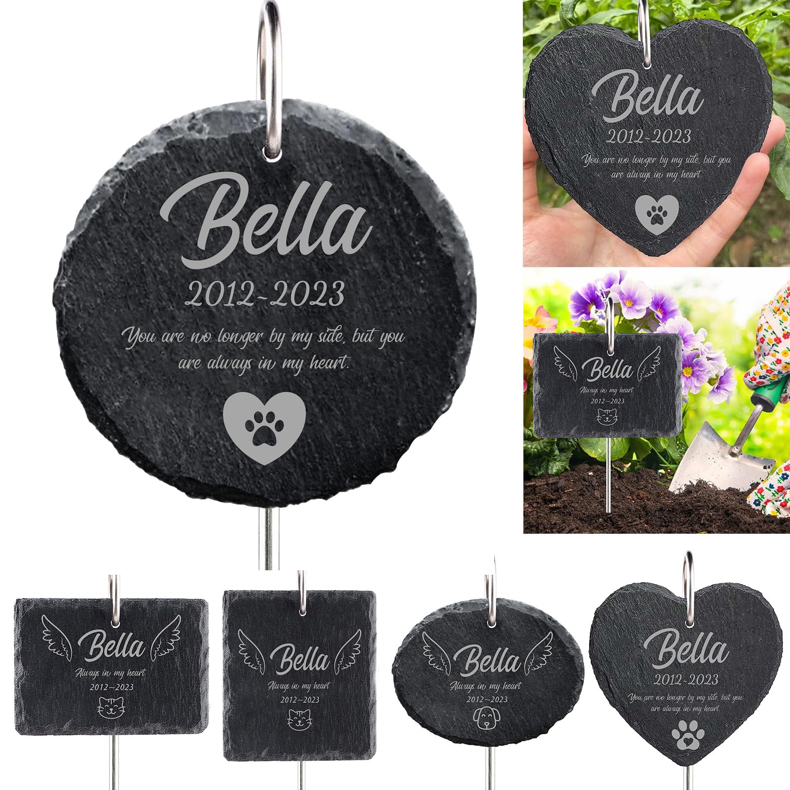 MoneRffi Personalised Pet Memorial Plaque,Dog Memorial Gifts,Custom Remembrance Garden Stone,Bereavement Gifts for Loss of Dog Cat,Natural Slate Stand Grave Stones