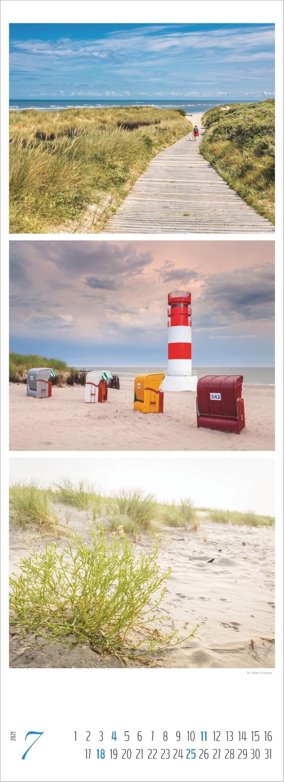 Strand & Meer Triplets 2027: Streifenkalender 25x69 cm mit 3 maritimen Motiven pro Monat, Hochformat und Spiralbindung