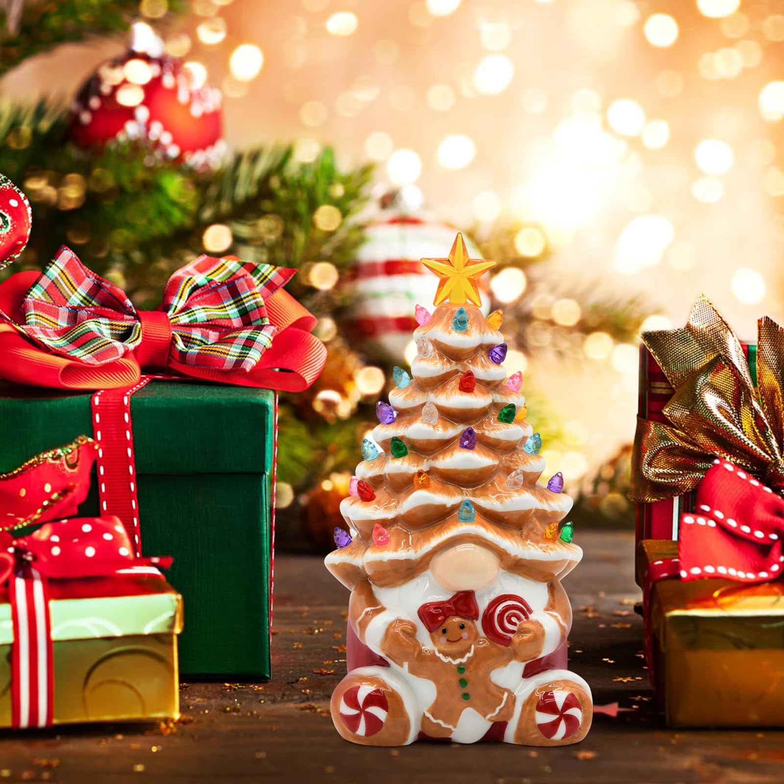 Décorations de Noël en forme de bonhomme en pain d'épices pour l'intérieur, nain de Noël lumineux en céramique, décoration de table de cuisine rustique, pour femme, famille, amie