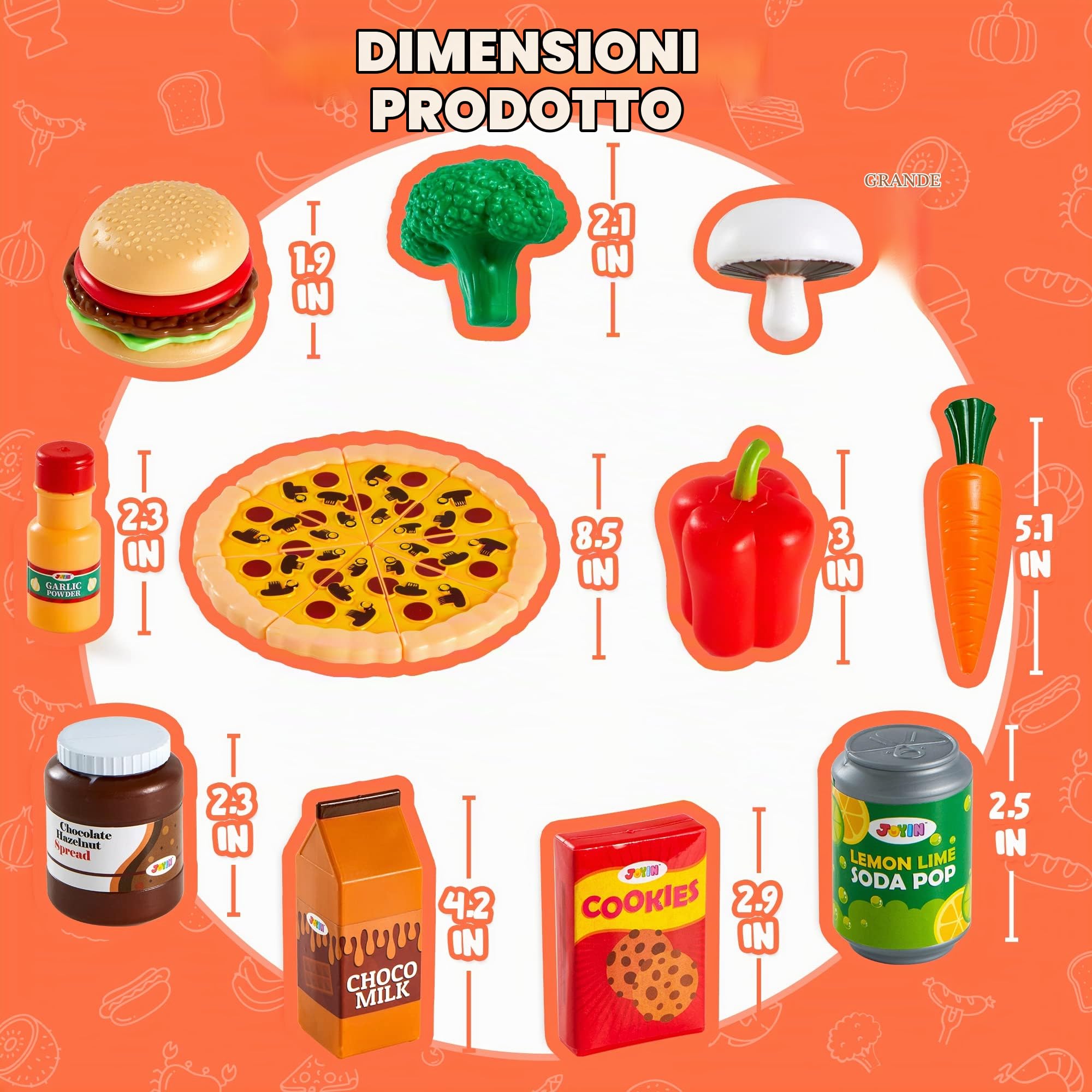 JOYIN 200 pezzi di giocattoli per bambini cibo finto plastico accessori cucina set lusso regalo compleanno giocattoli per festa