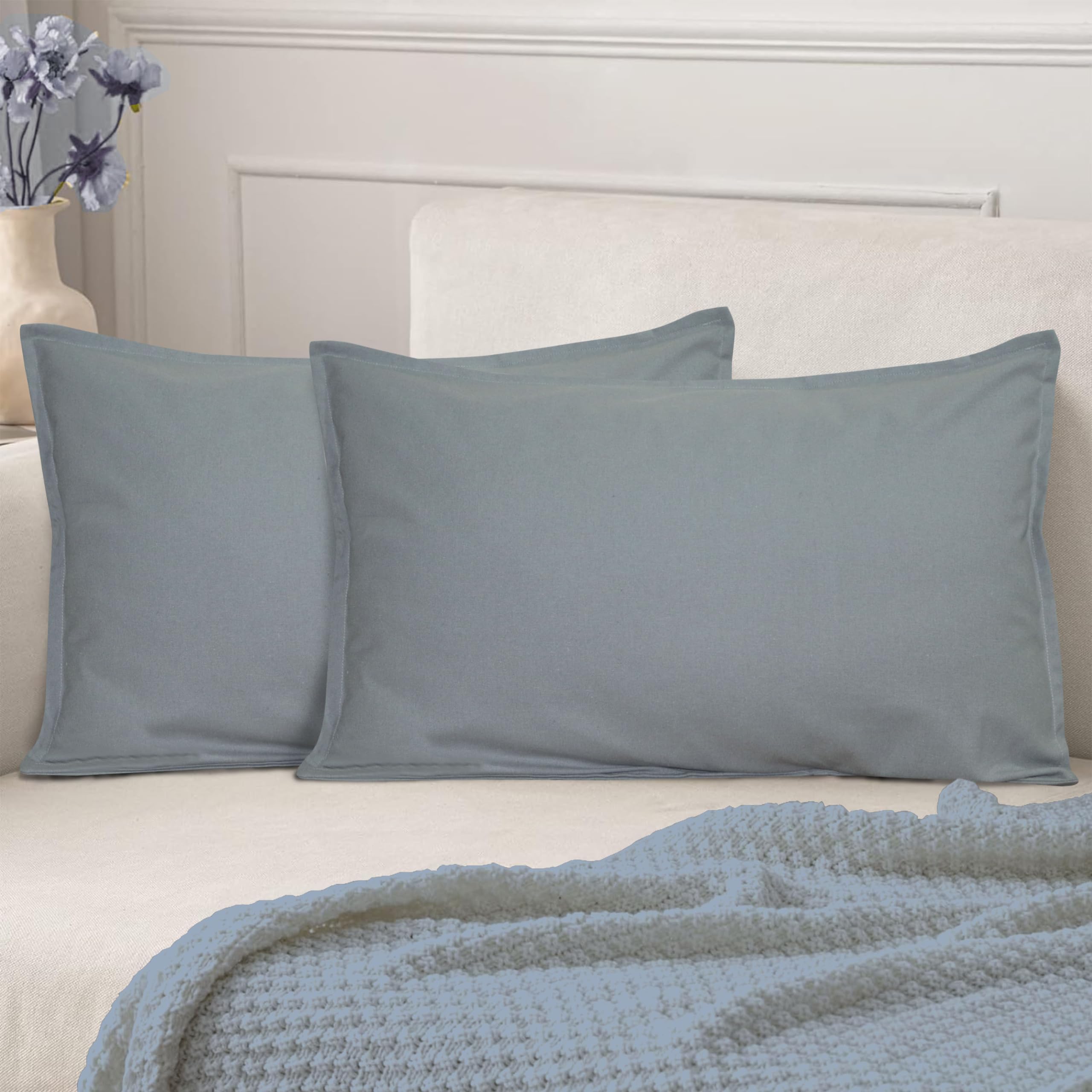 home colors.in 100% cotton pillow covers - soft - durable - washable - solid plain bed pillow case - 18 x 28 inch - set of 2 - grey
