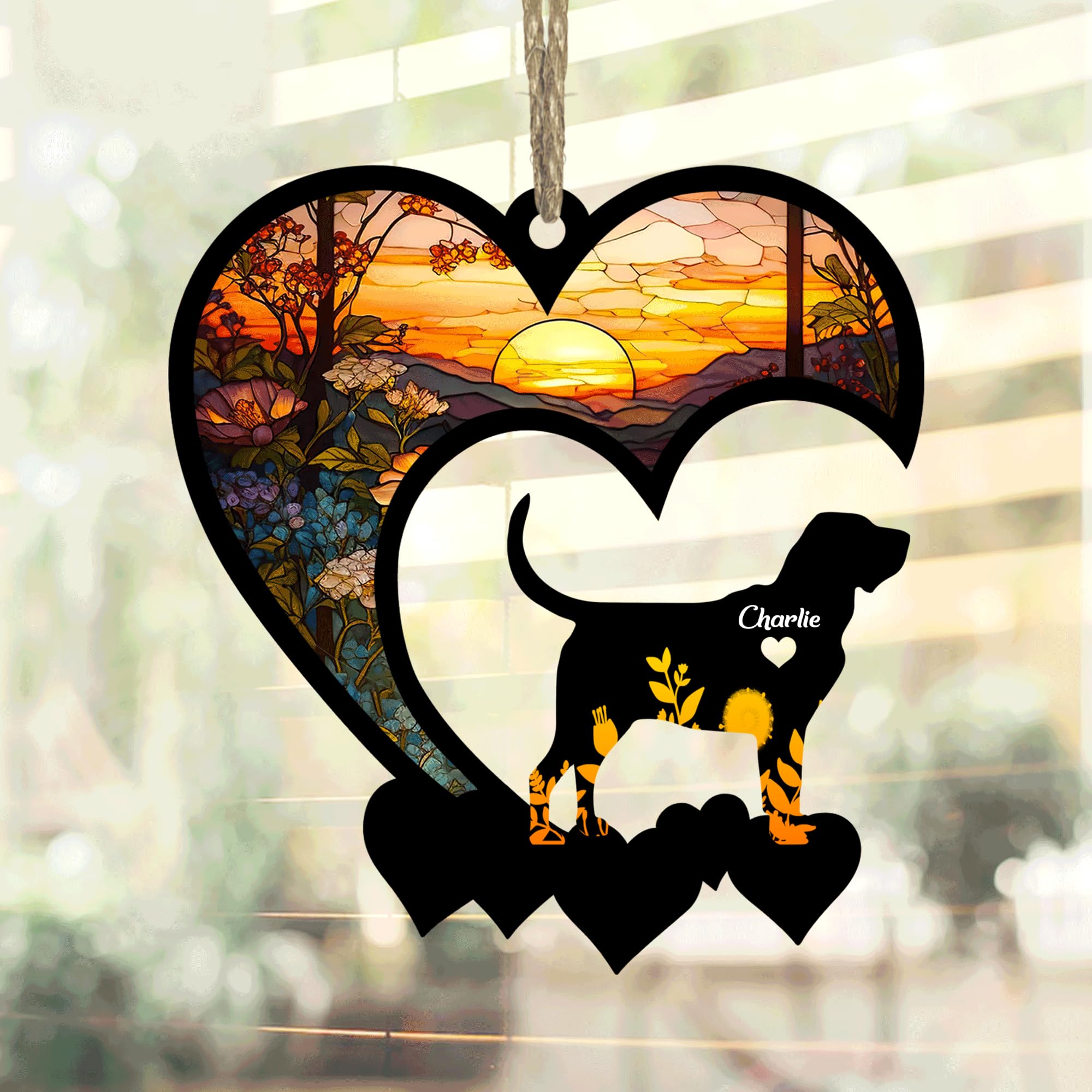 Lovely POD Bloodhound Suncatcher, Personalized Bloodhound Memorial with Name, Bloodhound Loss Suncatcher, Dog Remembrance Gift, Dog Memorial Ornament, Loss of Dog Sympathy Gift