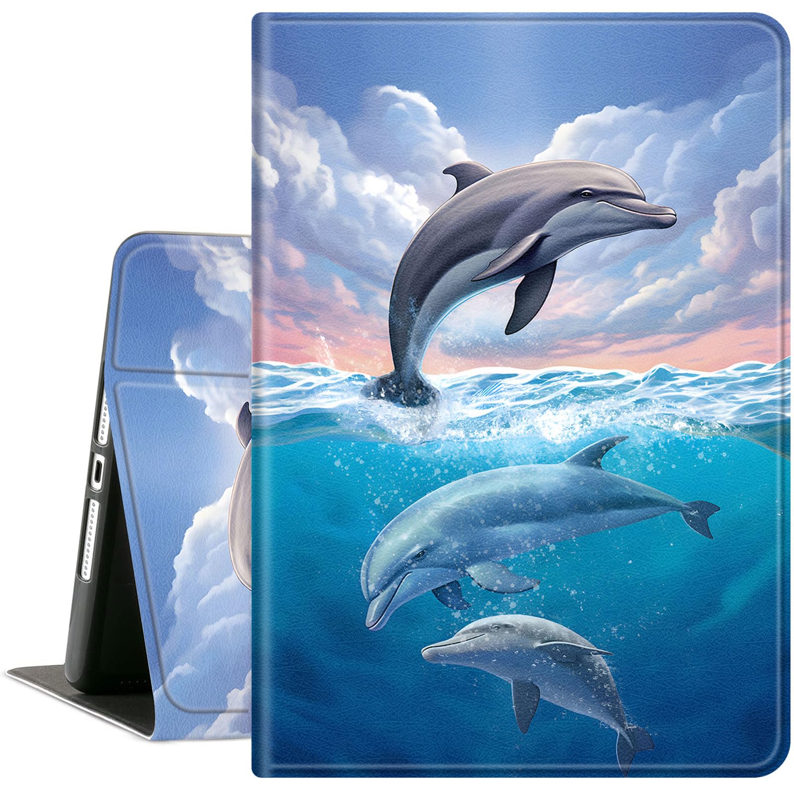 Case for iPad 10.2 inch for iPad 9th/ 8th/ 7th Generation (2021/2020/2019),Slim Folding Stand Cover with Auto Wake/Sleep,Cute Dolphin