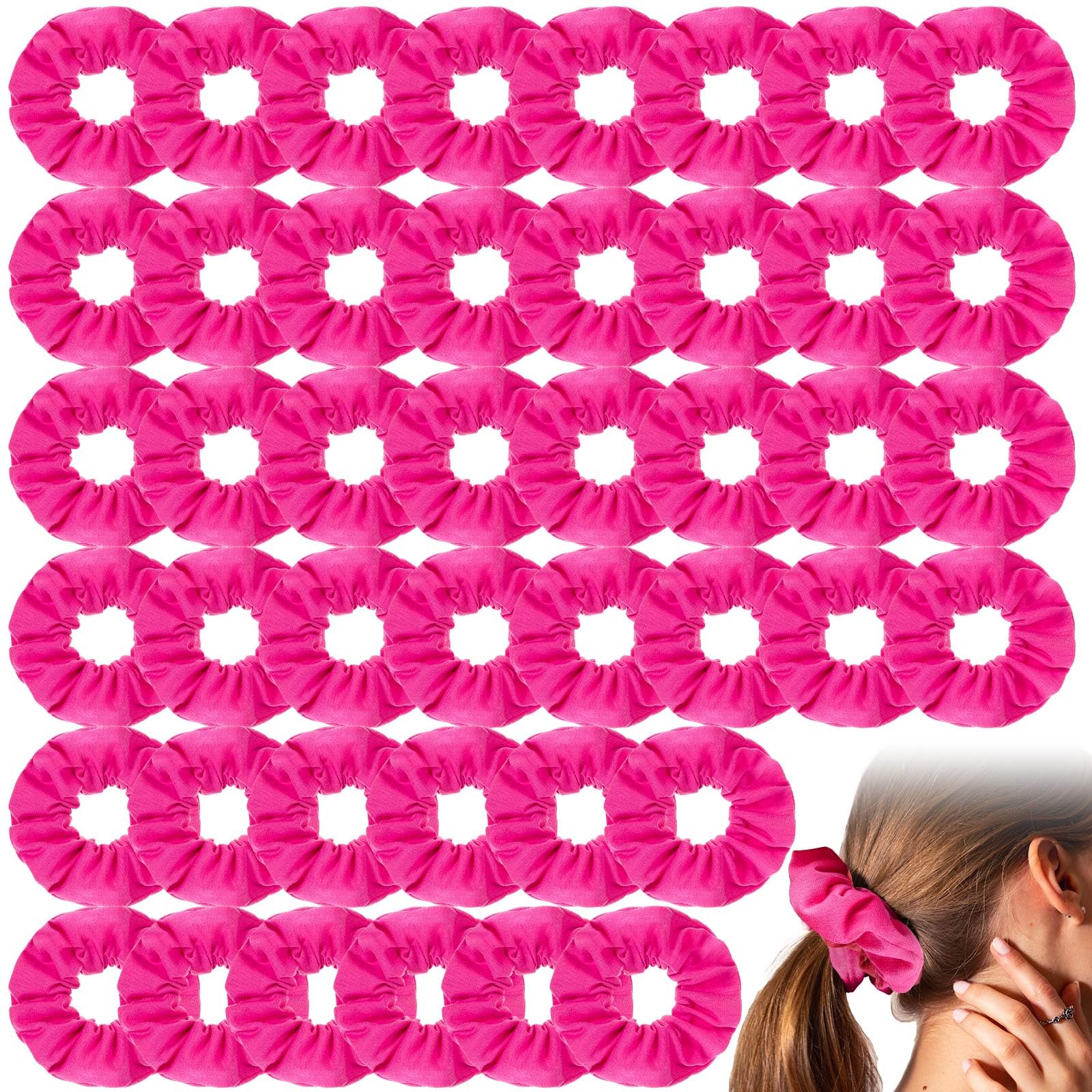 Photo 1 of Tigeen 48 Pcs Hot Pink Scrunchies, 80s 90s Neon Pink Cotton Hair Scrunchies Bulk, Thick Elastic Ponytail Holders for Women, Party Favors, Gifts