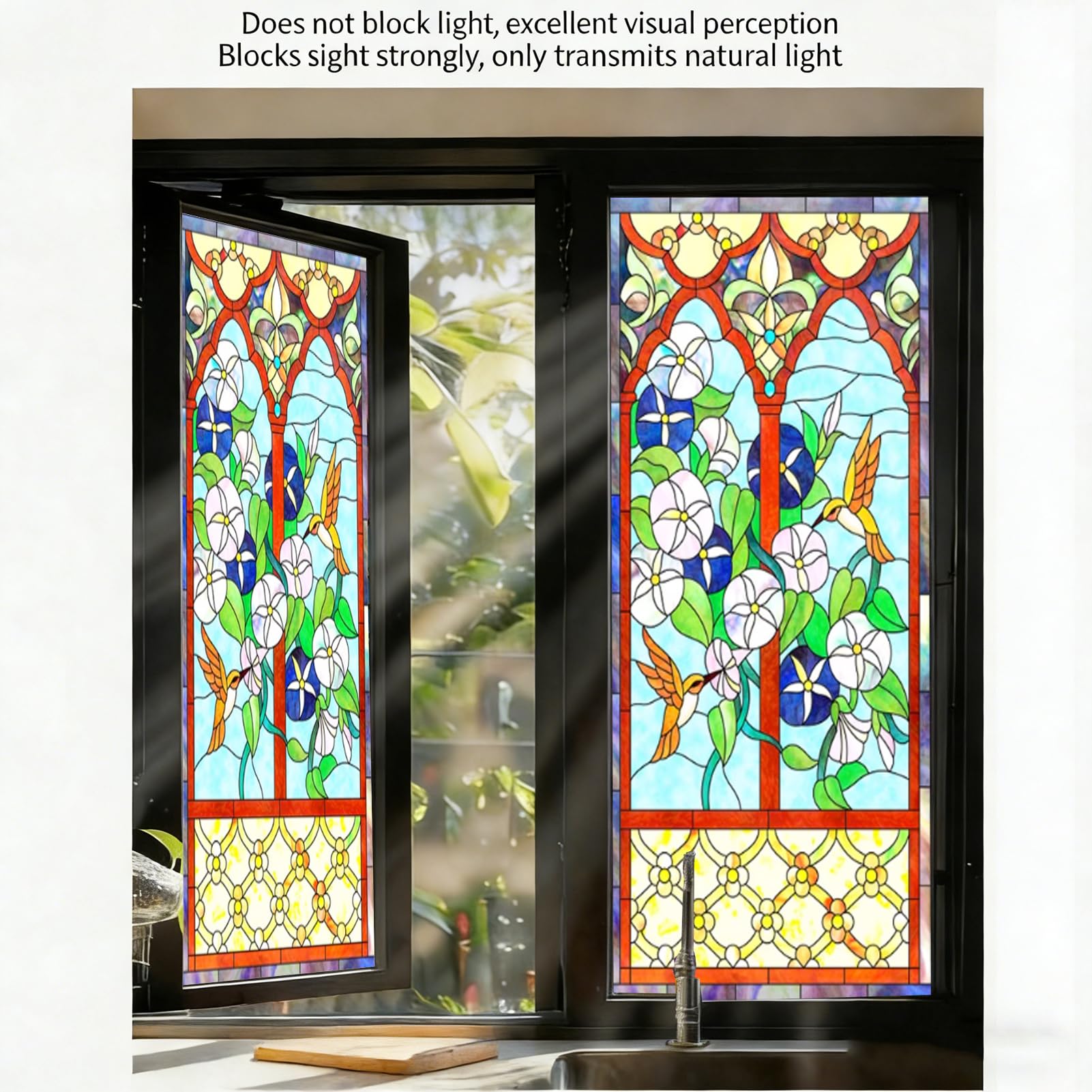 Buntglas Fensterfolie Blickdicht Sichtschutzfolie Fenster Milchglasfolie Wellenglas Statische Aufkleber ohne Klebstoff Wiederverwendbar Geeignet für Wohnzimmer Küche,9u,90x200cm