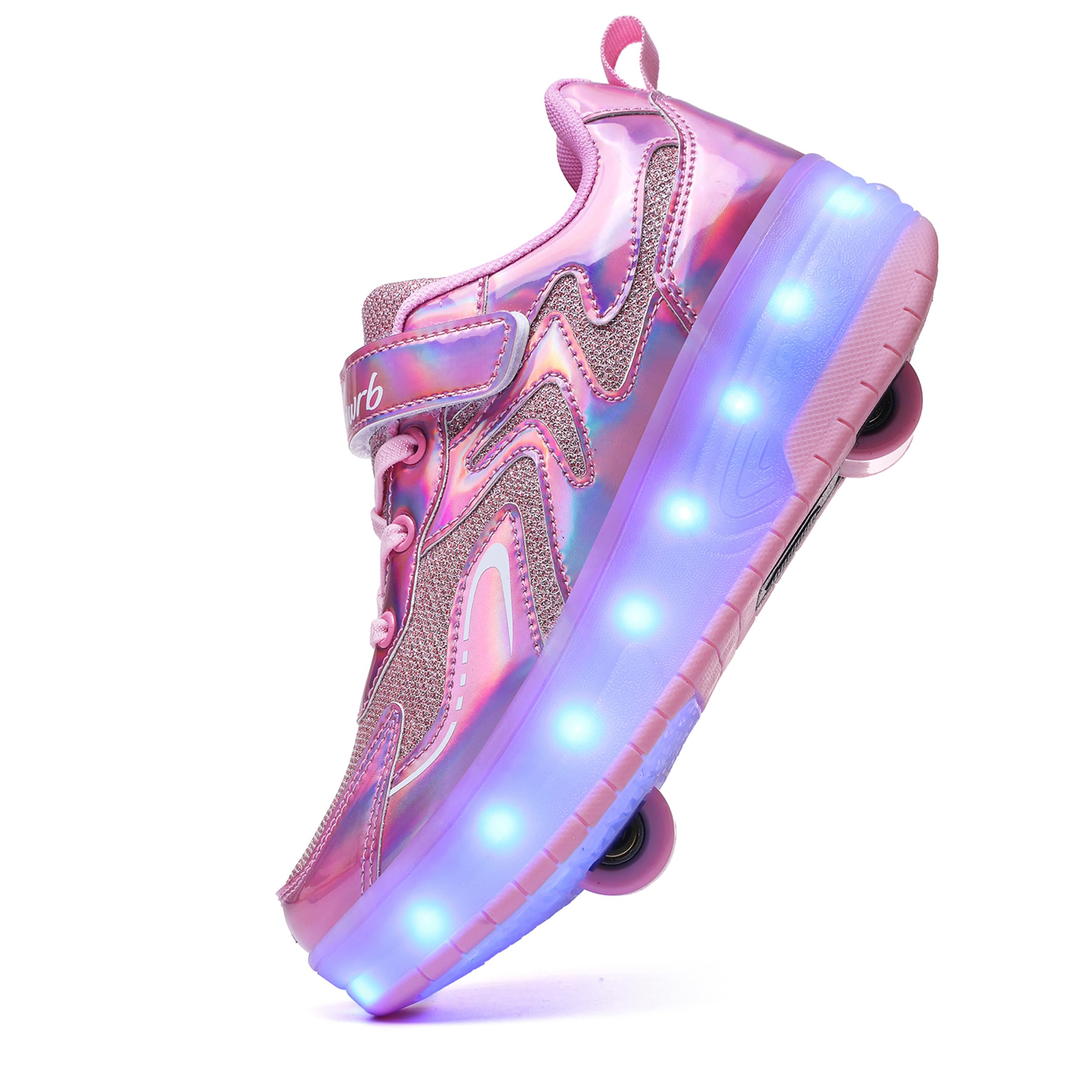 Garçon et Fille LED Lumières Clignotante Patins à roulettes,Unique Double Rétractables Roues Rechargeables,Skateboarding Shoes Outdoor Sports Gymnastique Sneakers