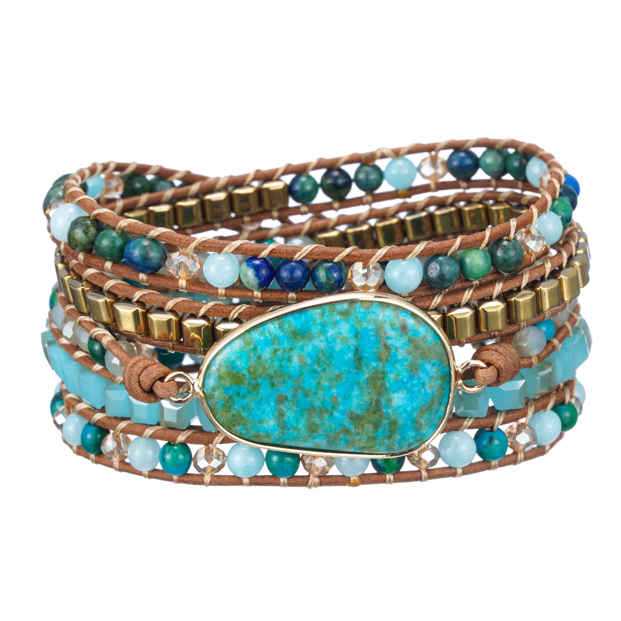 Plumiss Women Boho Handmade Natural Stone Crystal Leather Bead Wrap Bracelets Collection