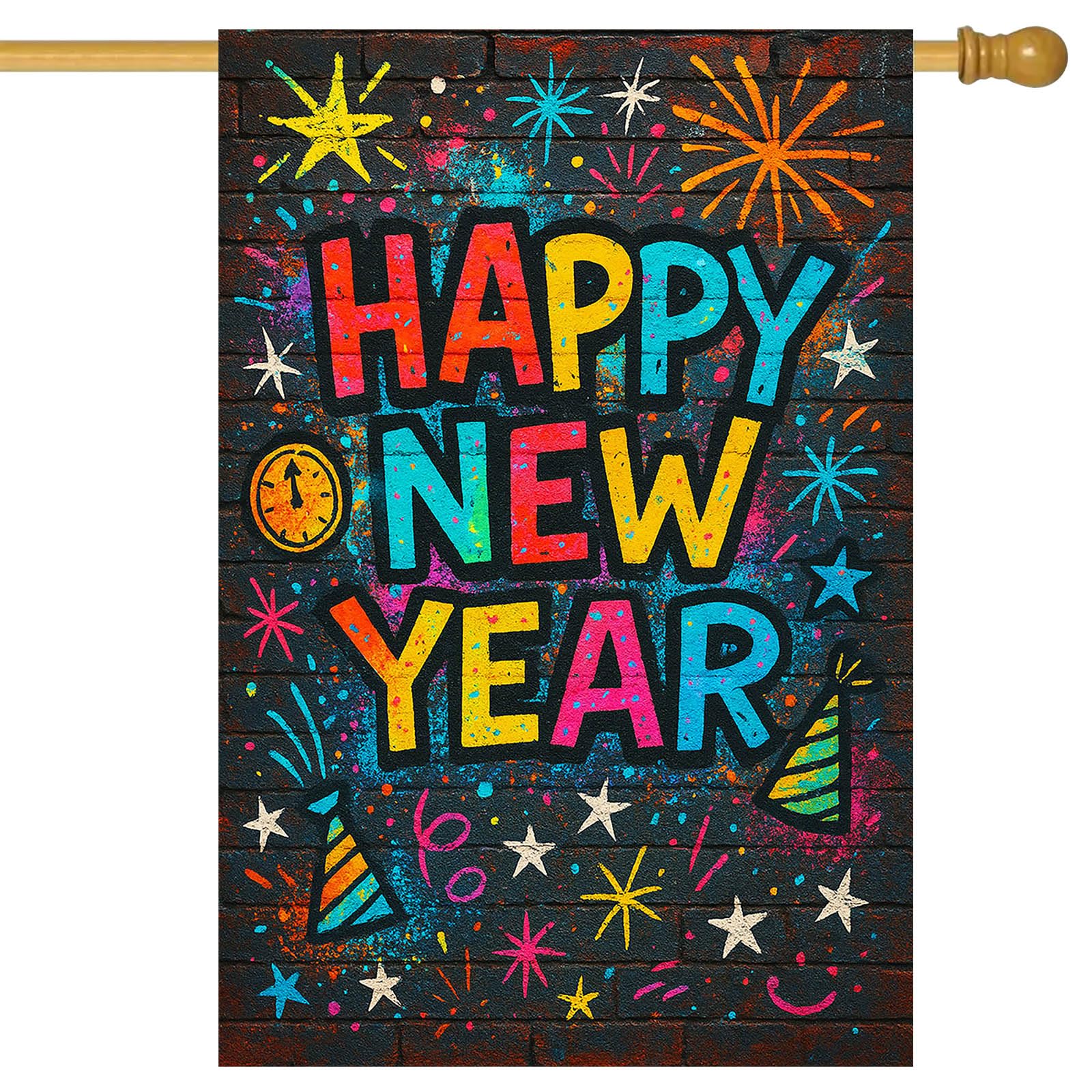 Drapeau de maison Happy New Year en tissu solide pour sublimer votre porche