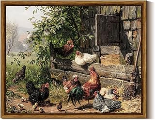 27 Handmade Chicken Decor Ideas For Farmhouse Kitchens 2 InSimSea Framed Canvas Wall Art Funny Running Chicken and Chicken Coop W...