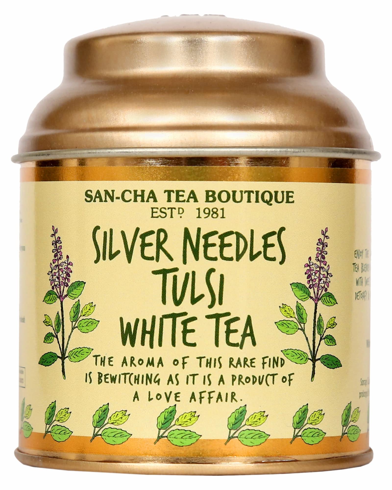 Sancha Tea Boutique, Tulsi White Tea, 25gm Loose Leaf Tea, Silver Needles Tea, blended with Tulsi Leaves, Antioxidant Rich Tea