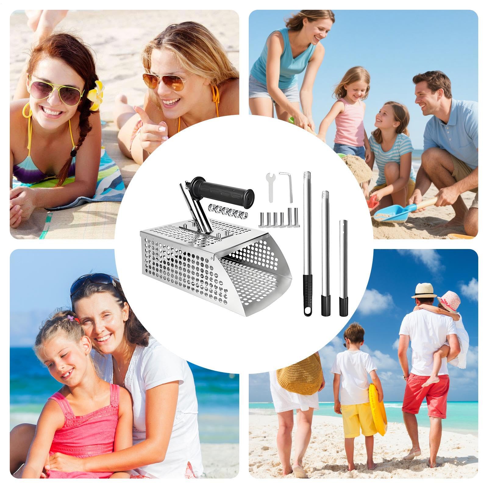 Pala para Detector de Metales Detector de Metales de Playa con Mango Largo | Pala Cribadora de Para excavar y tamizar en la playa, buscar tesoros, adultos, verano